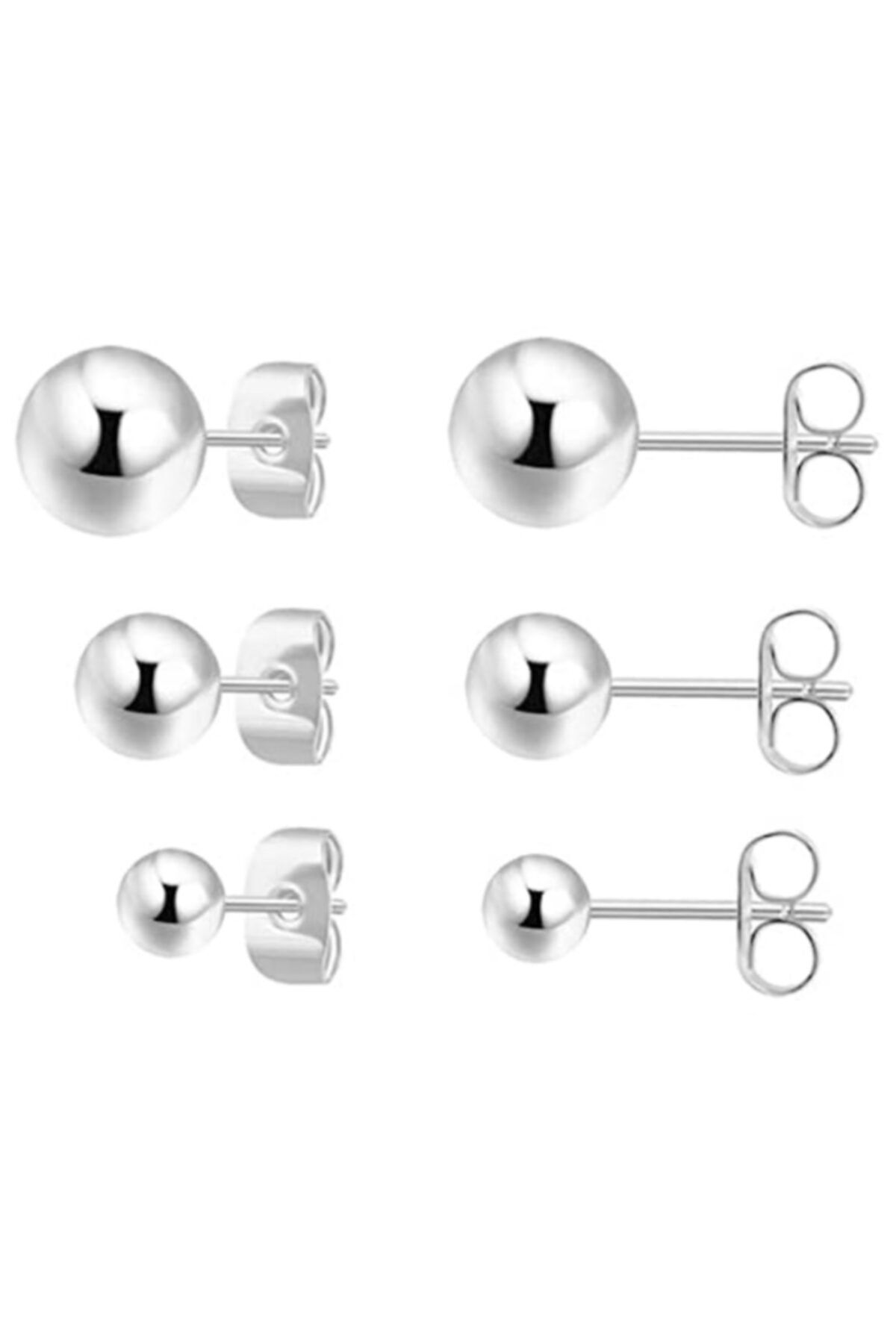 Onur Silver 925 Ayar Gümüş Top Küre Küpe 3mm 4mm 5mm