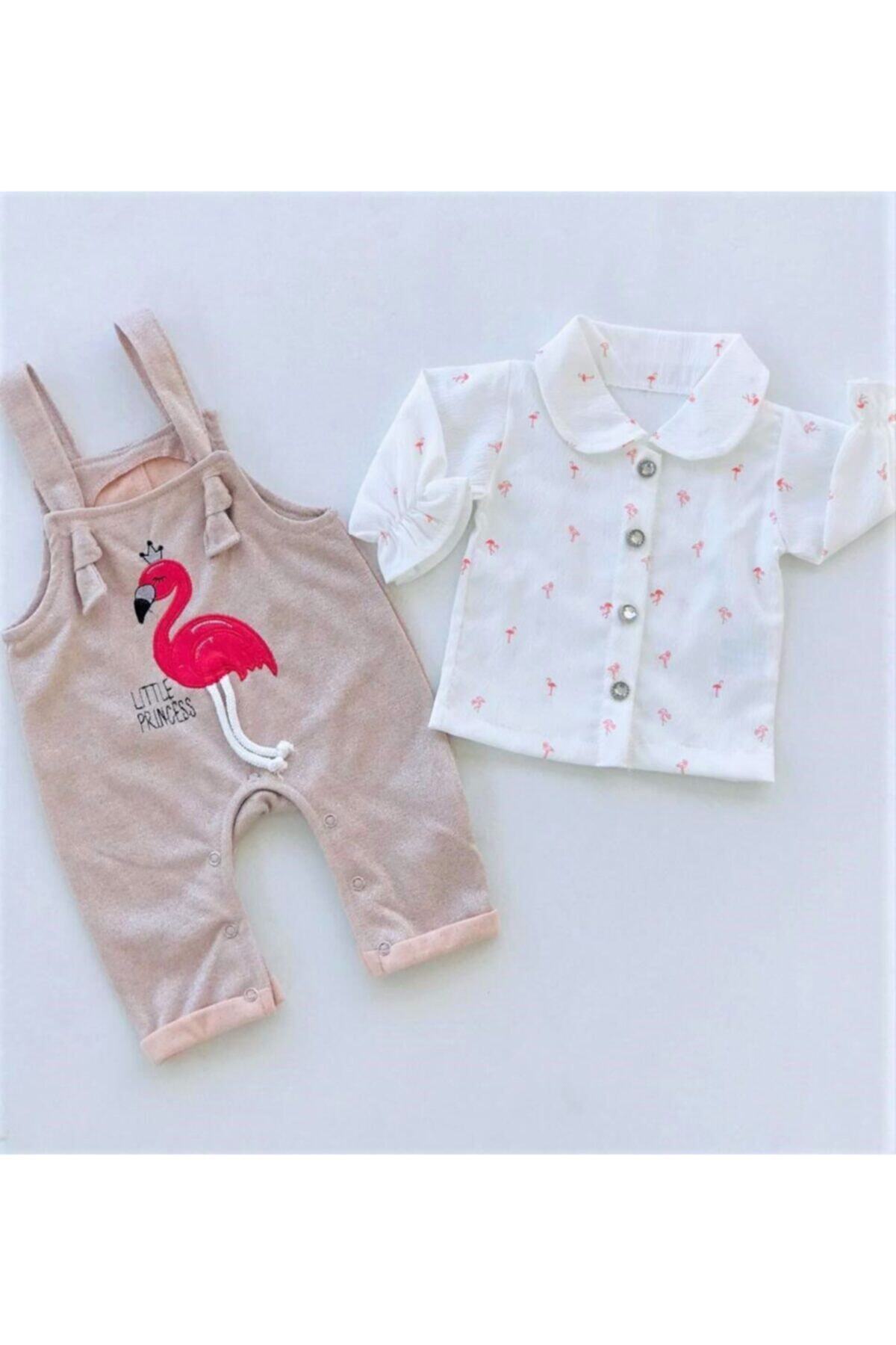 Jikko Baby Baby Boss Muslin Gömlekli Flamingo Desenli Salopet Somon