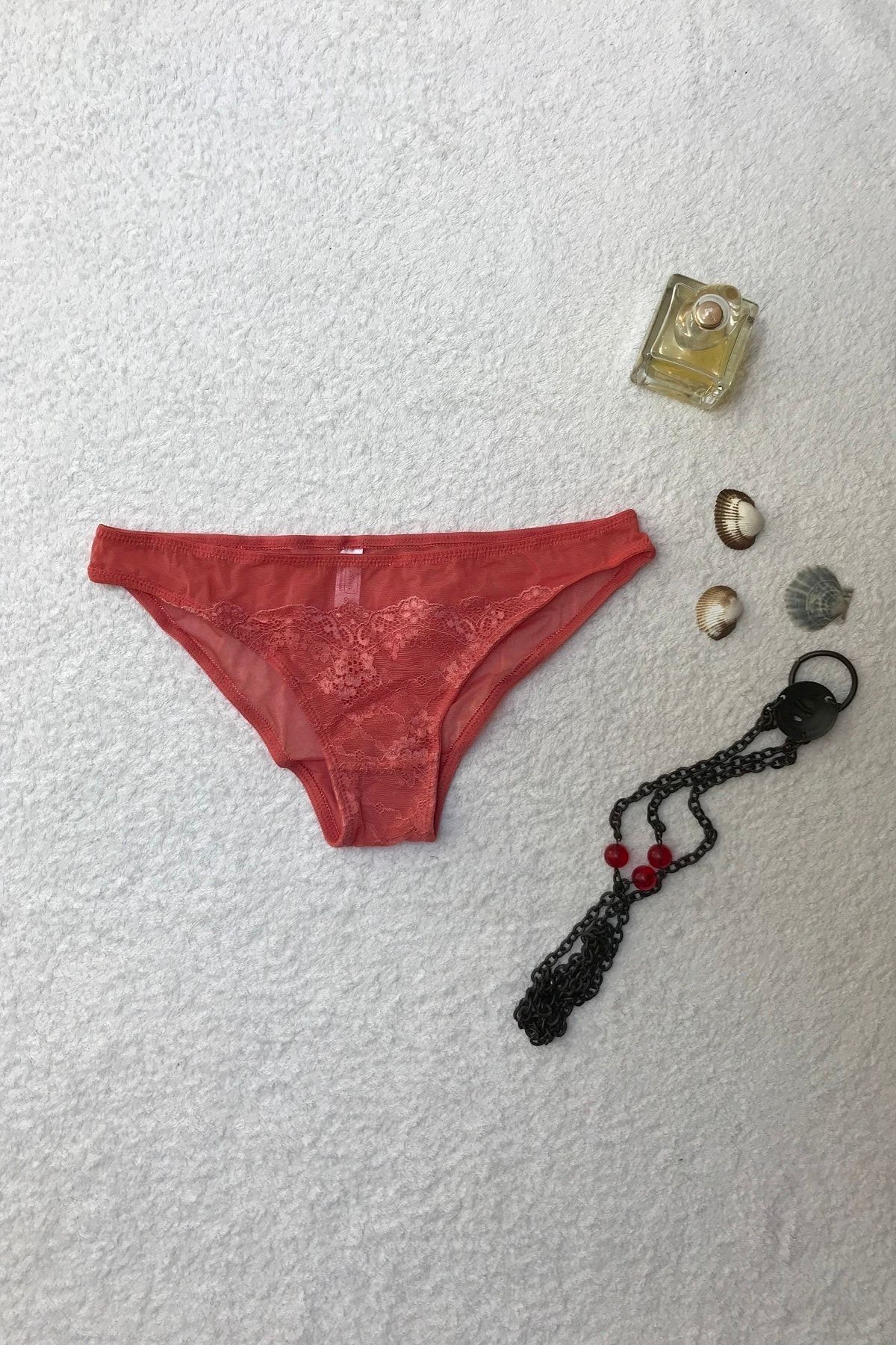 Belladonna Kadın Kırmızı Dantelli Mercan Slip