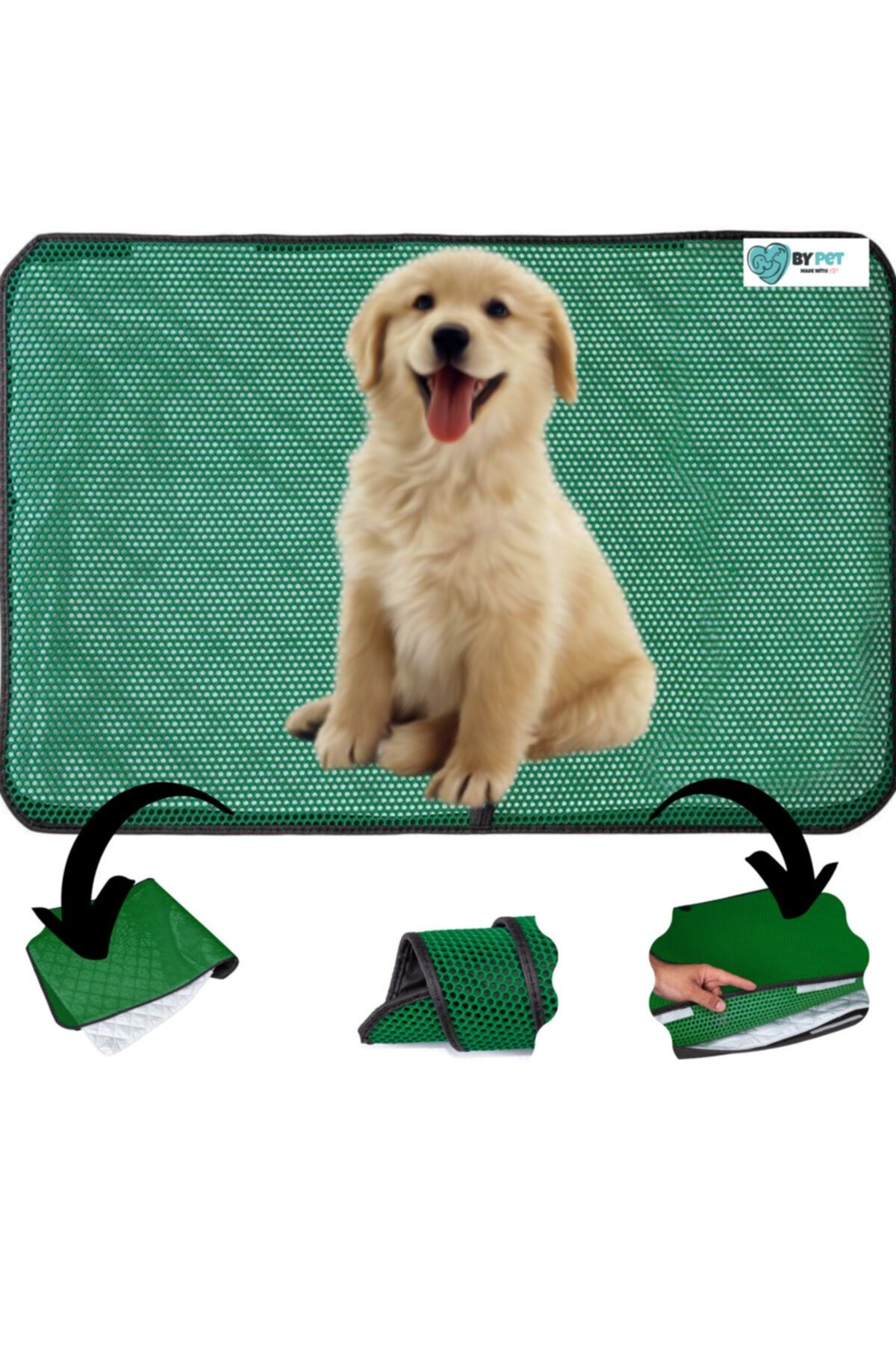 BYPET Yıkanabilir Köpek Tuvalet Eğitim Pedi Seti (3 Katmanlı) 90cmx60cm -yeşil