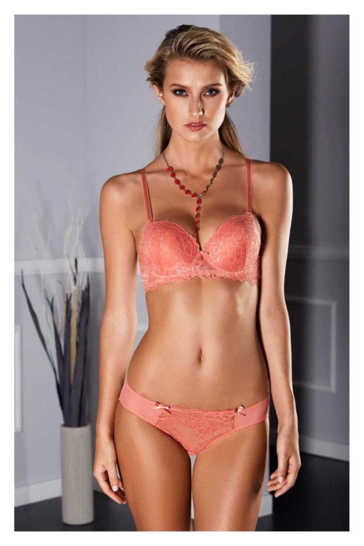 Pierre Cardin Kadın Gül Kurusu Destekli Dantelli Sütyen Takım 1.4.4561