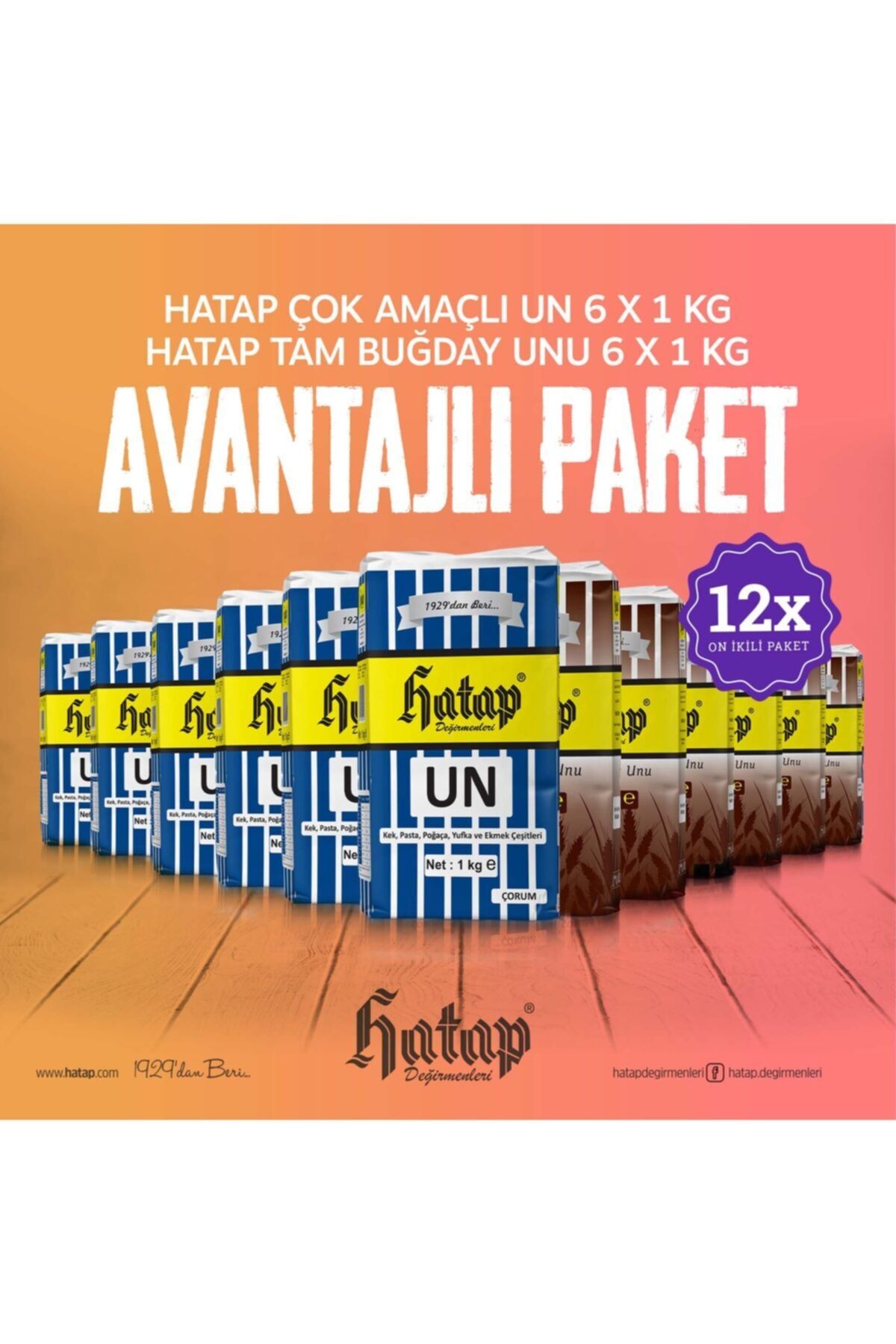 Hatap Değirmenleri Hatap Çok Amaçlı Un 6 X 1 Kg + Tam Buğday Unu 6 X 1 Kg Avanatajlı Paket