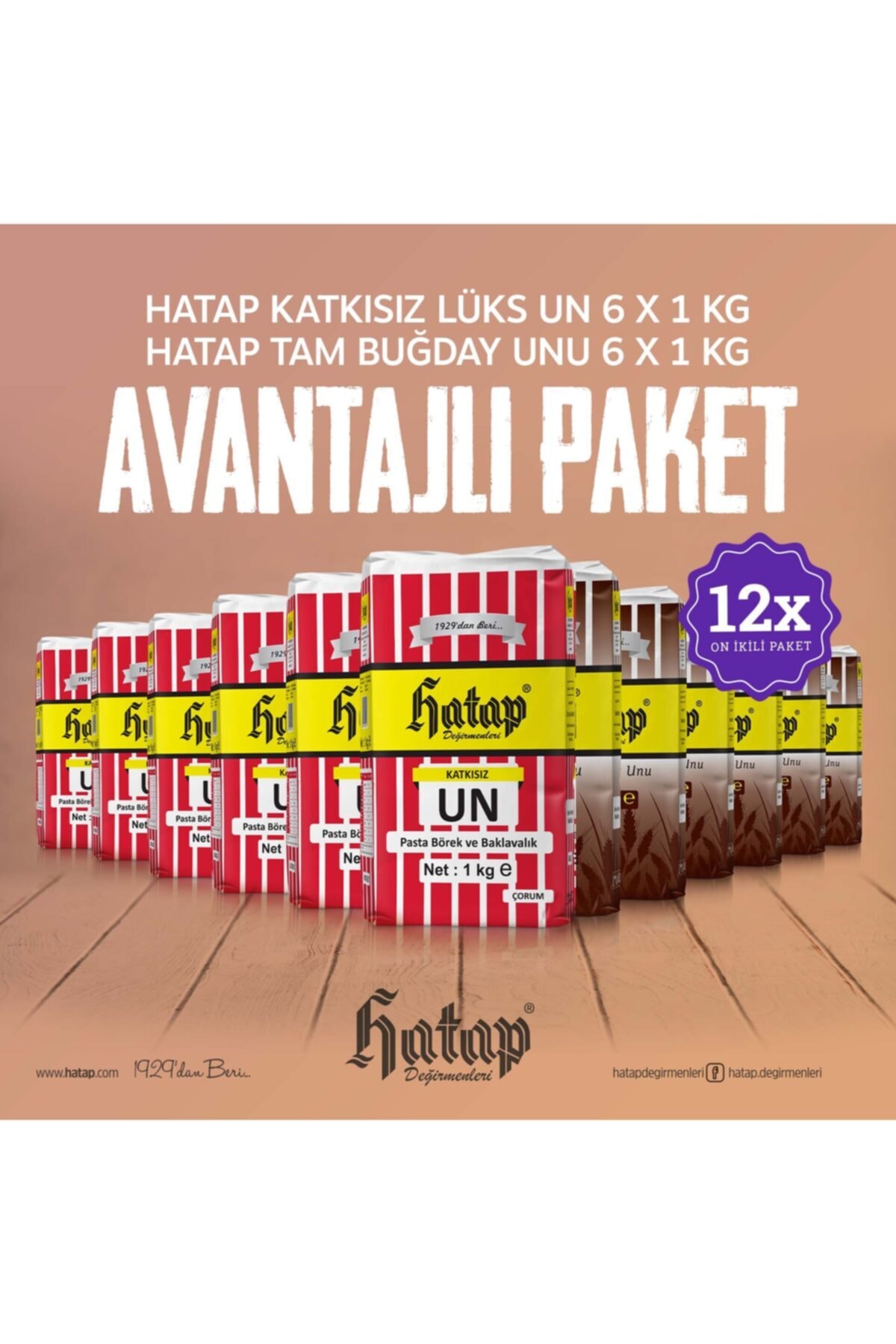 Hatap Değirmenleri Hatap Lüks Un 6 X 1 Kg + Tam Buğday Unu 6 X 1 Kg Avanatajlı Paket