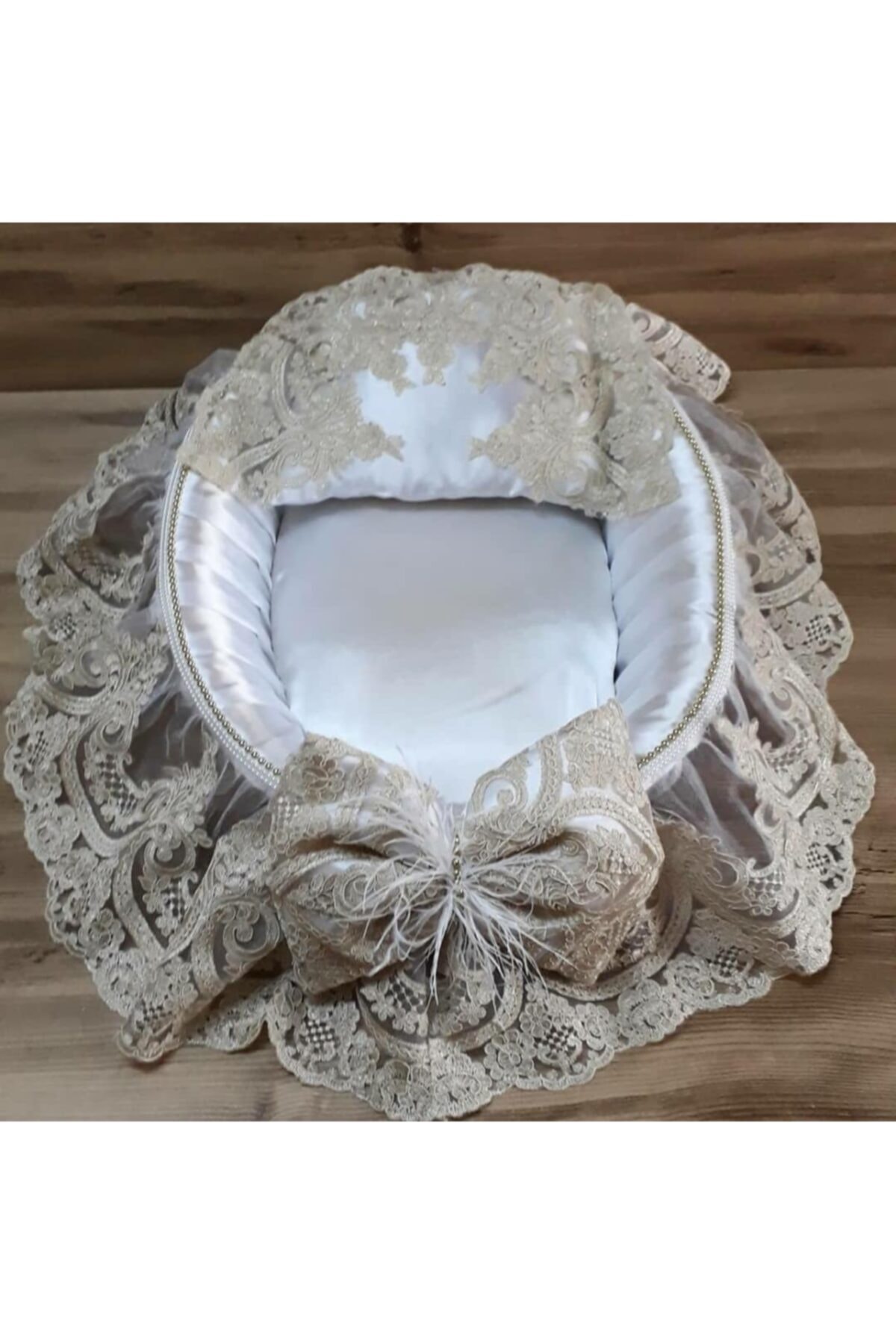 PEMBE MAVİ SÜS Bebek Kahverengi Dantelli Uyku Seti