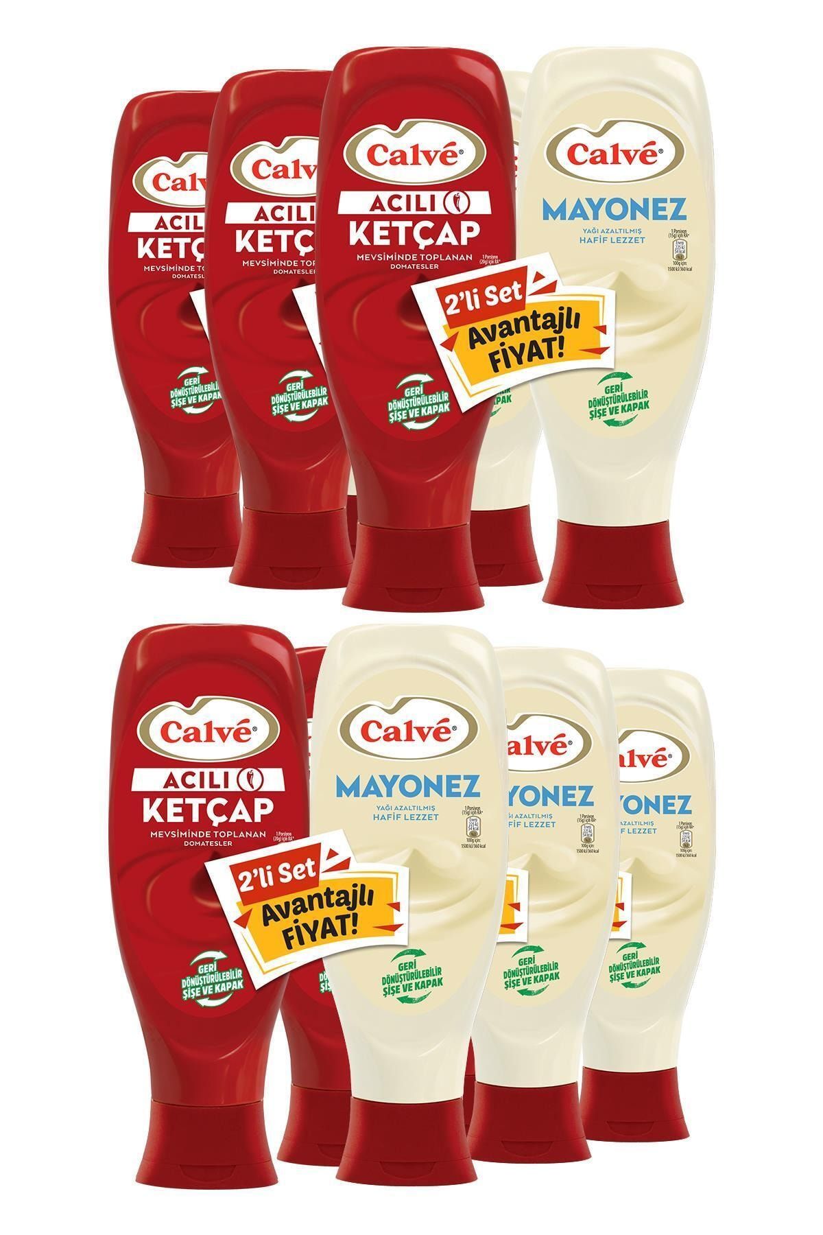 Calve Acılı Ketçap & Mayonez 1140gr Büyük Set x 3 Adet