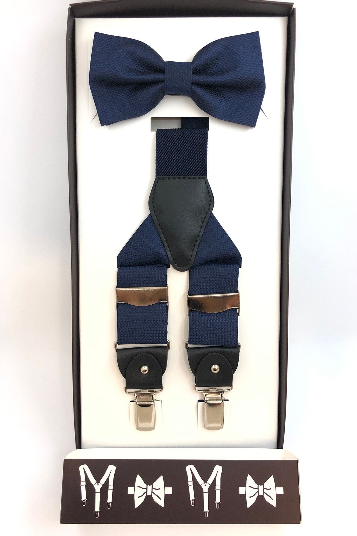 Quesste Accessory Erkek Lacivert Metal Klipsli Pantolon Askısı Ve Papyon Set