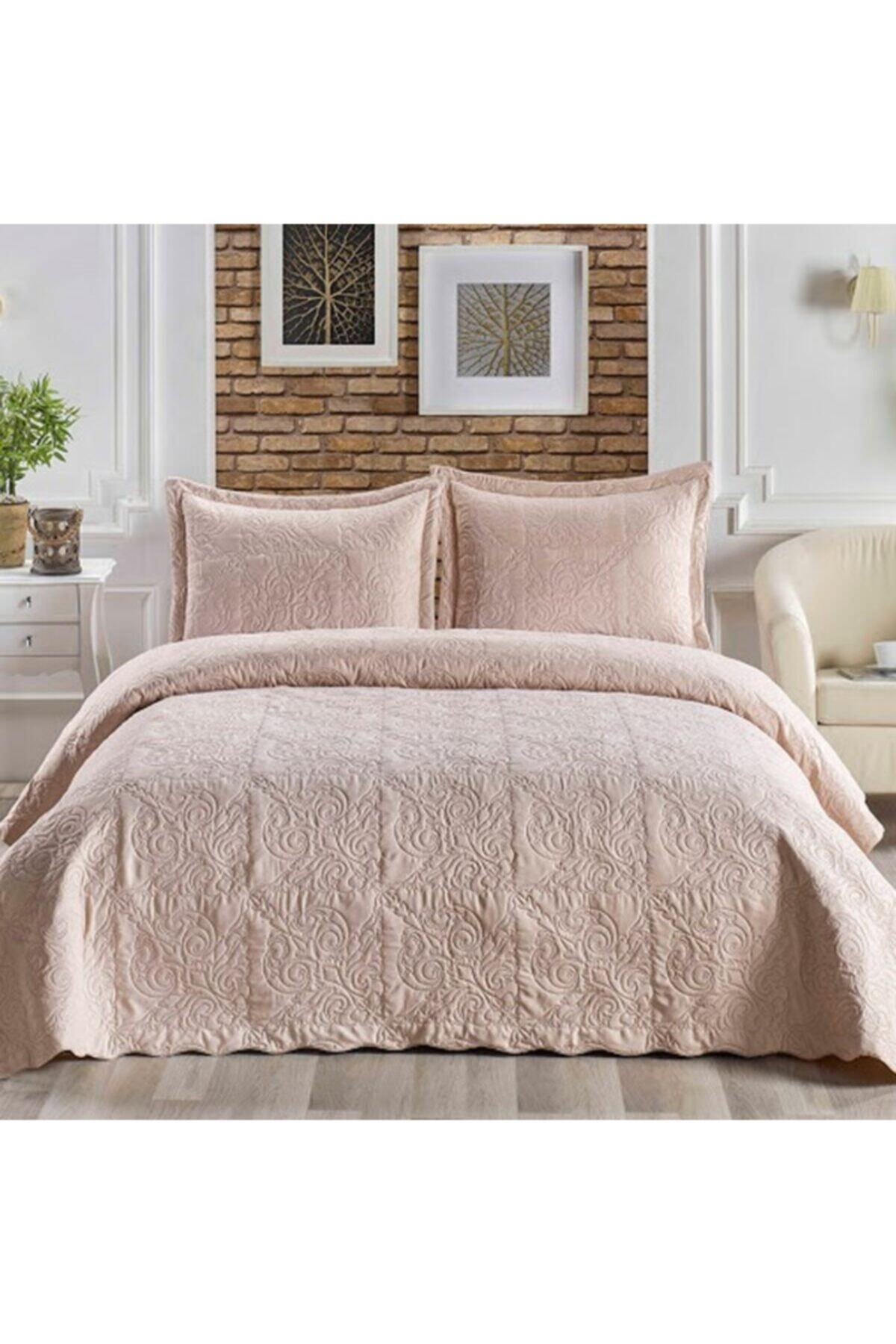 Hanzade Örtüm Cemre Kahve Çift Kişilik Microfiber Kapitone Yatak Örtüsü