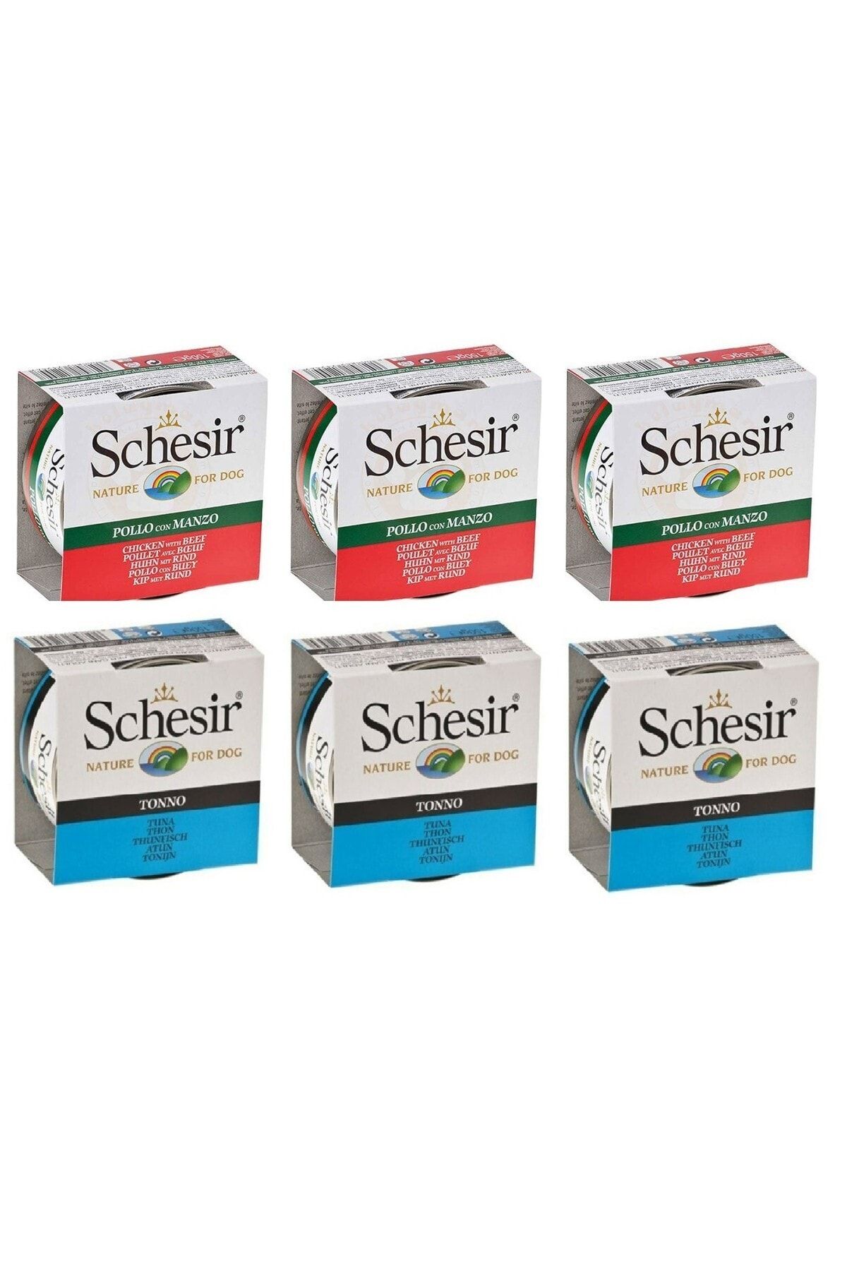 Schesir 2 Çeşit Karma Köpek Konservesi 150 Gr. X 6 Adet
