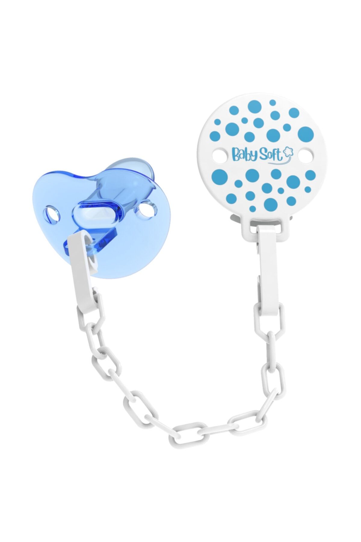 Babysoft Emzik Askısı & Komple Silikon Damak Uçlu Emzik 0-6 Ay Mavi Kız / Erkek