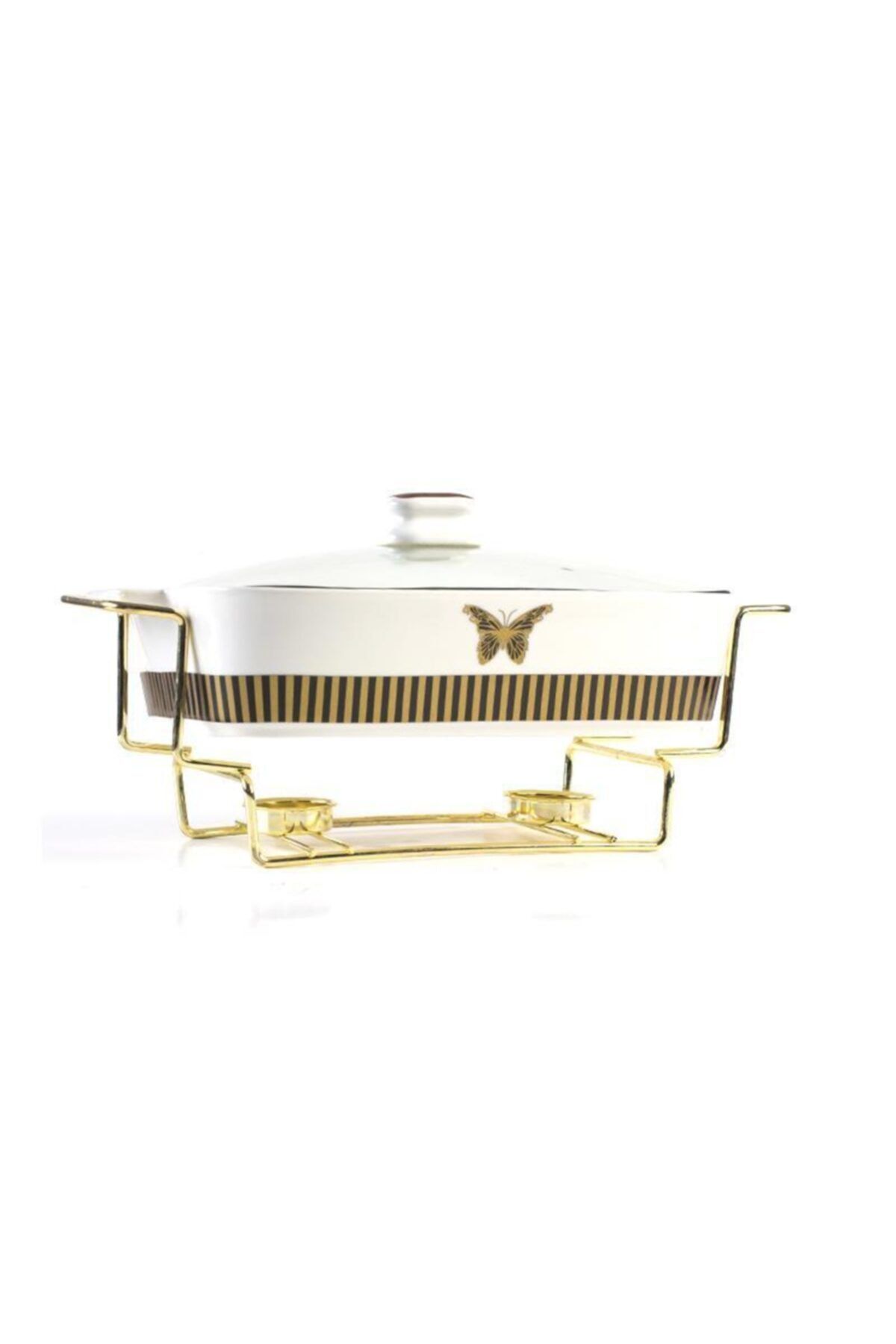 Zücev Porselen 40 cm Kelebekli Standlı Kapaklı Fırın Kabı Chef-35
