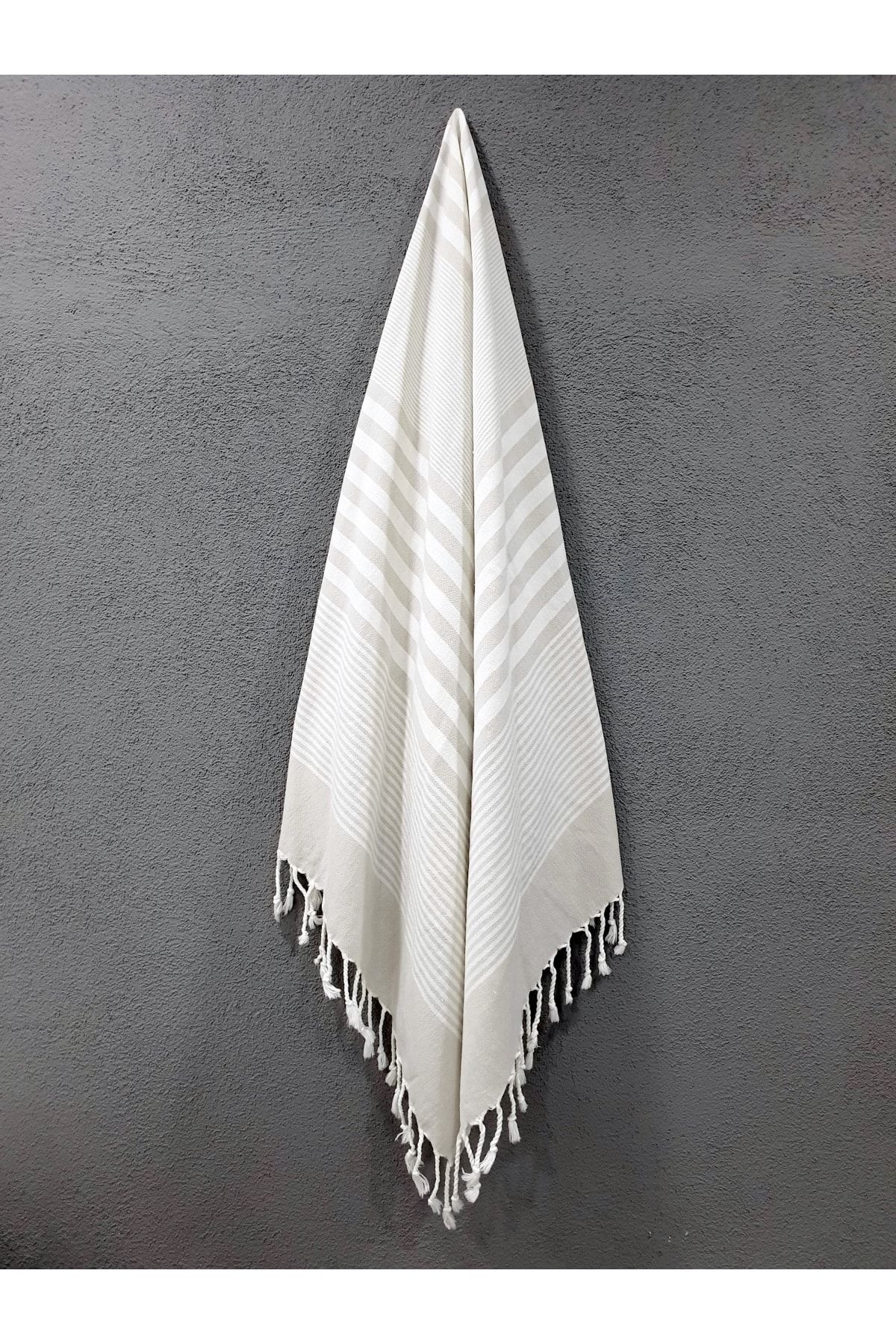 Tanem Home %100 Pamuk Peştamal, Bej Plaj Havlusu, Banyo Havlusu 75x160cm