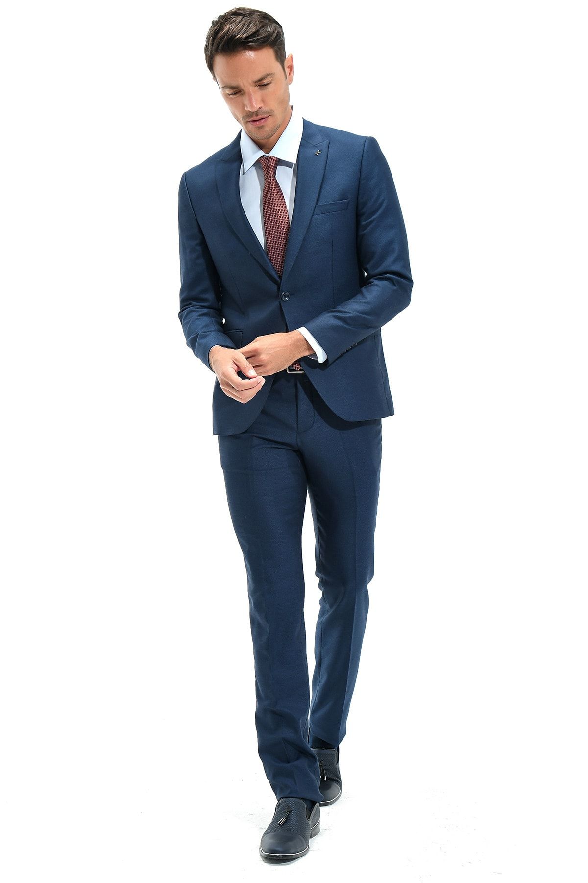 Morven Jakarlı Slimfit Takım Elbise Saks Mavisi