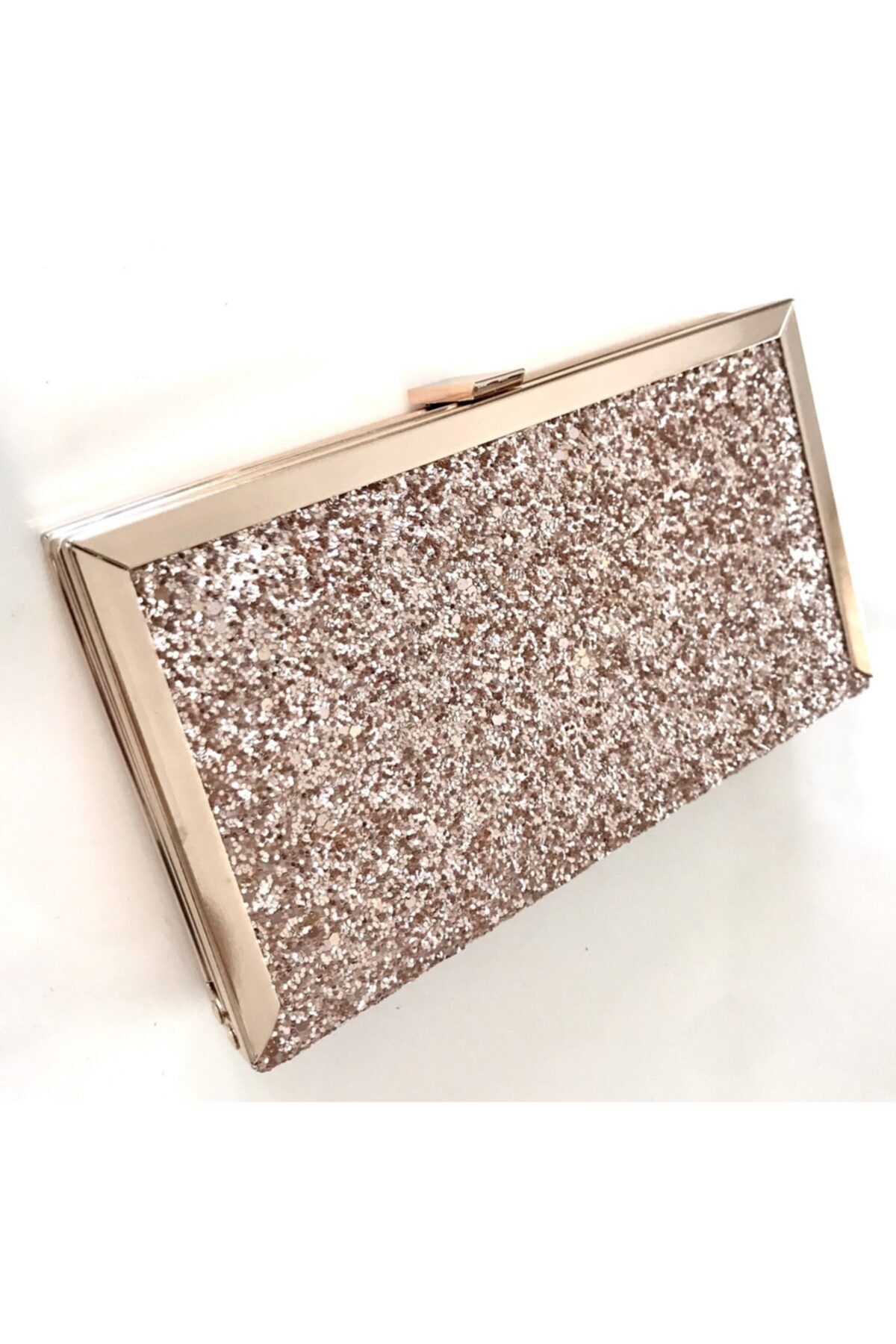 Abiye Butik Çanta Goldrose Pullu Metal Corner Sarı Aks
