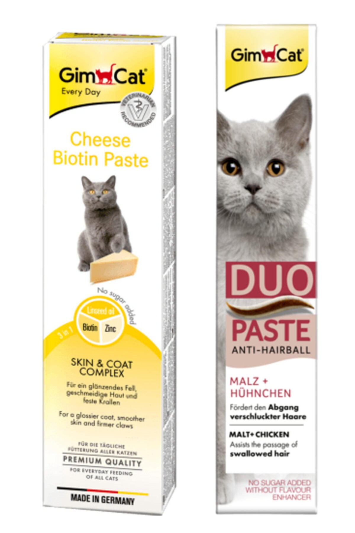 Gimcat Cheese Paste Biotin Peynirli Kedi Macunu 50 Gr + Duo Paste Tavuklu Malt 50 Gr