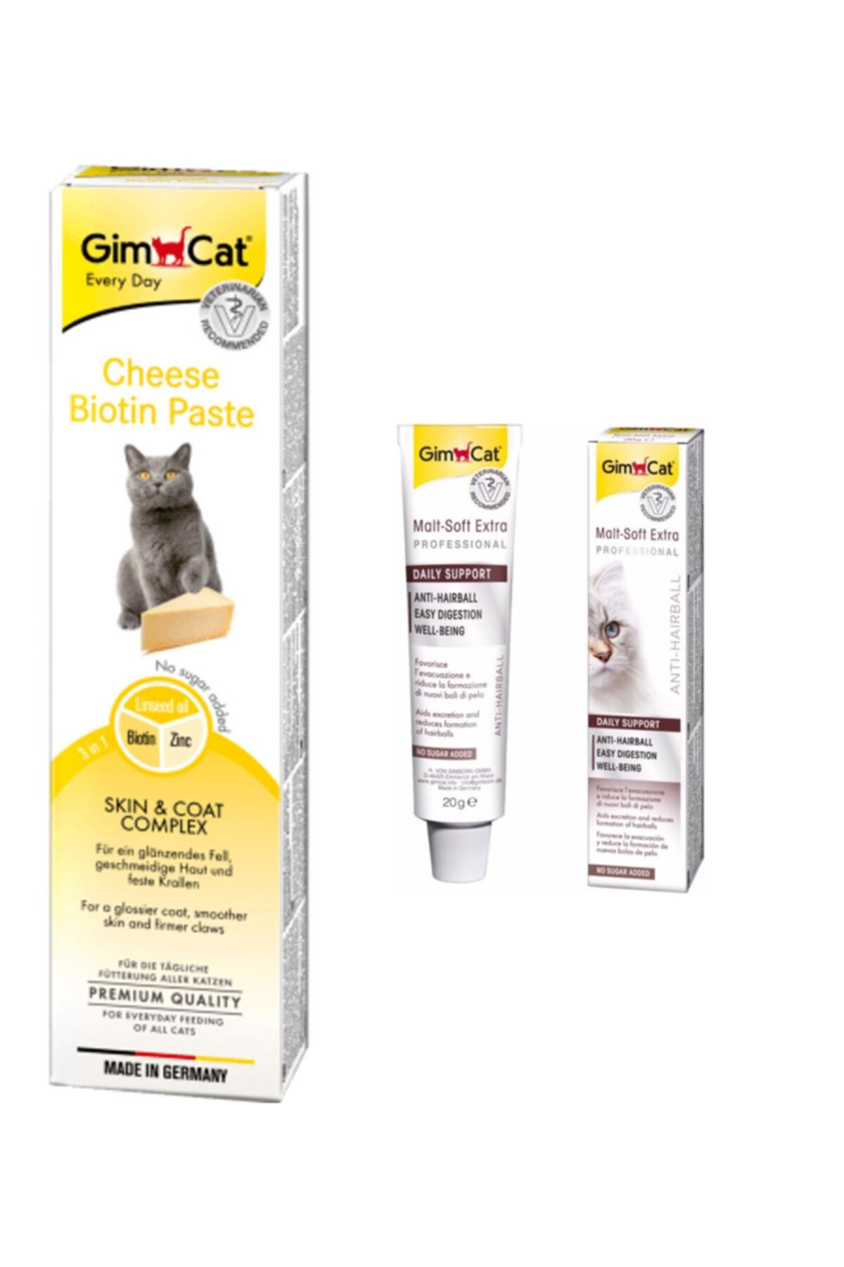 Gimcat Cheese Paste Biotin Peynirli Kedi Macunu 50 gr + Malt Paste Kedi Tüy Yumağı Macunu 20 gr