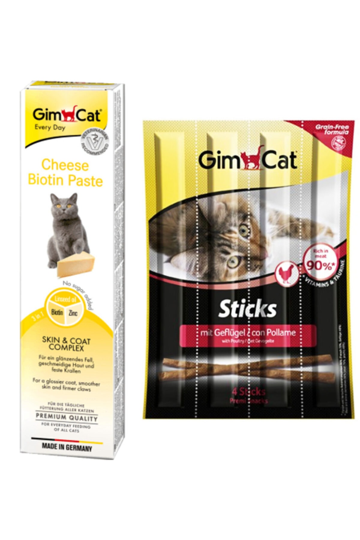 Gimcat Cheese Paste Biotin Peynirli Kedi Macunu 50 gr + Sticks Tavuklu ve Ciğerli Kedi Ödülü