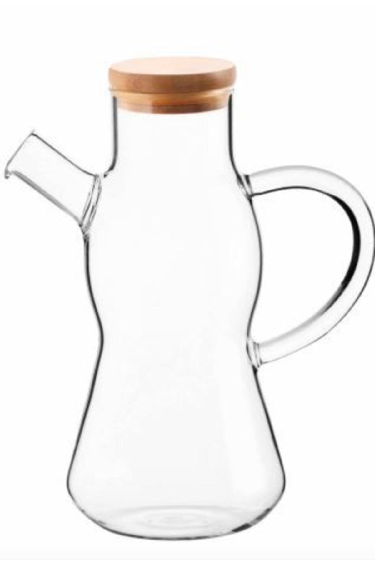 Asil Konsept 600 Ml Bambu Kapaklı Borasilikat Cam Yağlık Cam Yağdanlık Sirkelik Sürahi