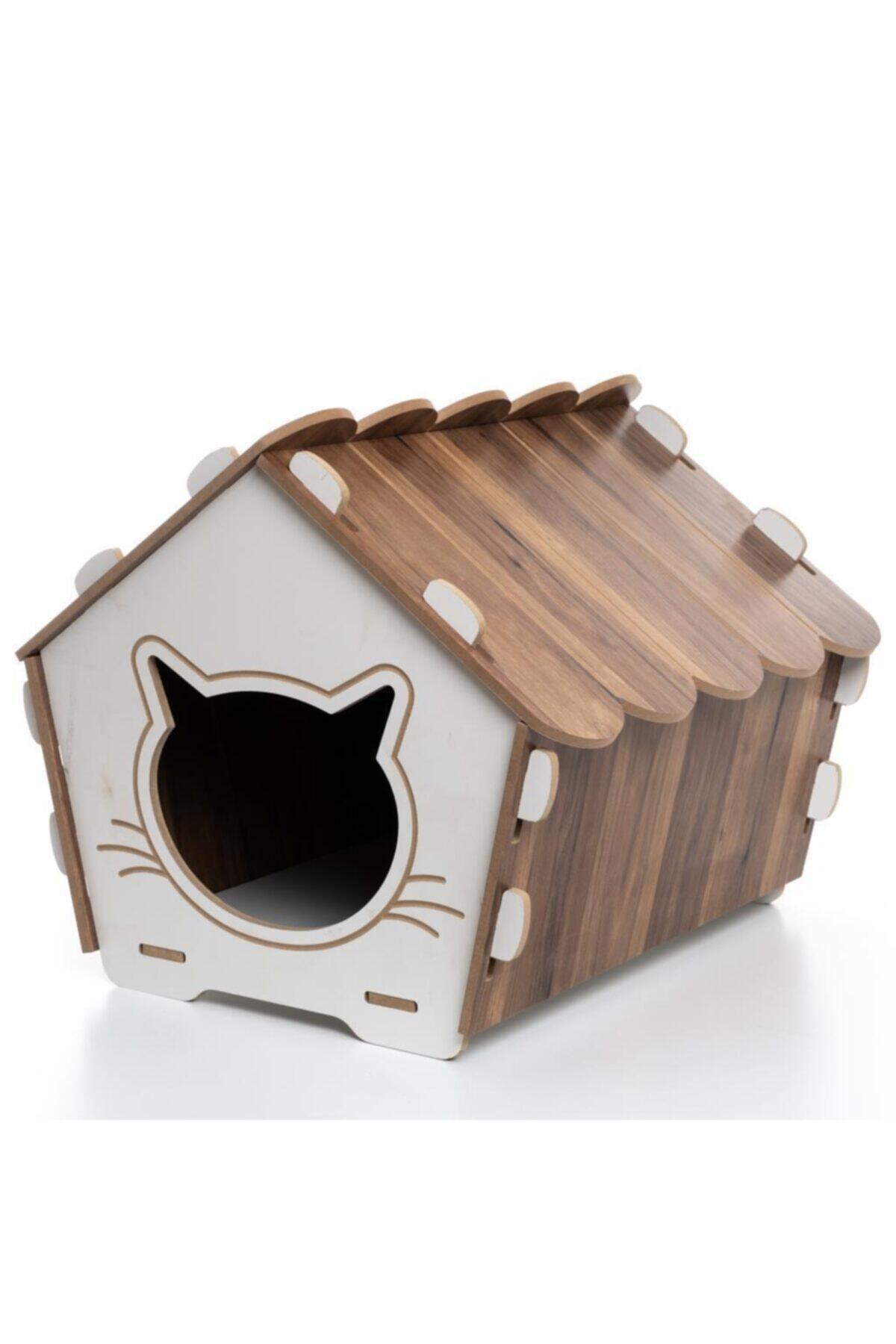 BEBEBEBEK Ahşap Kedi Köpek Evi Minderli