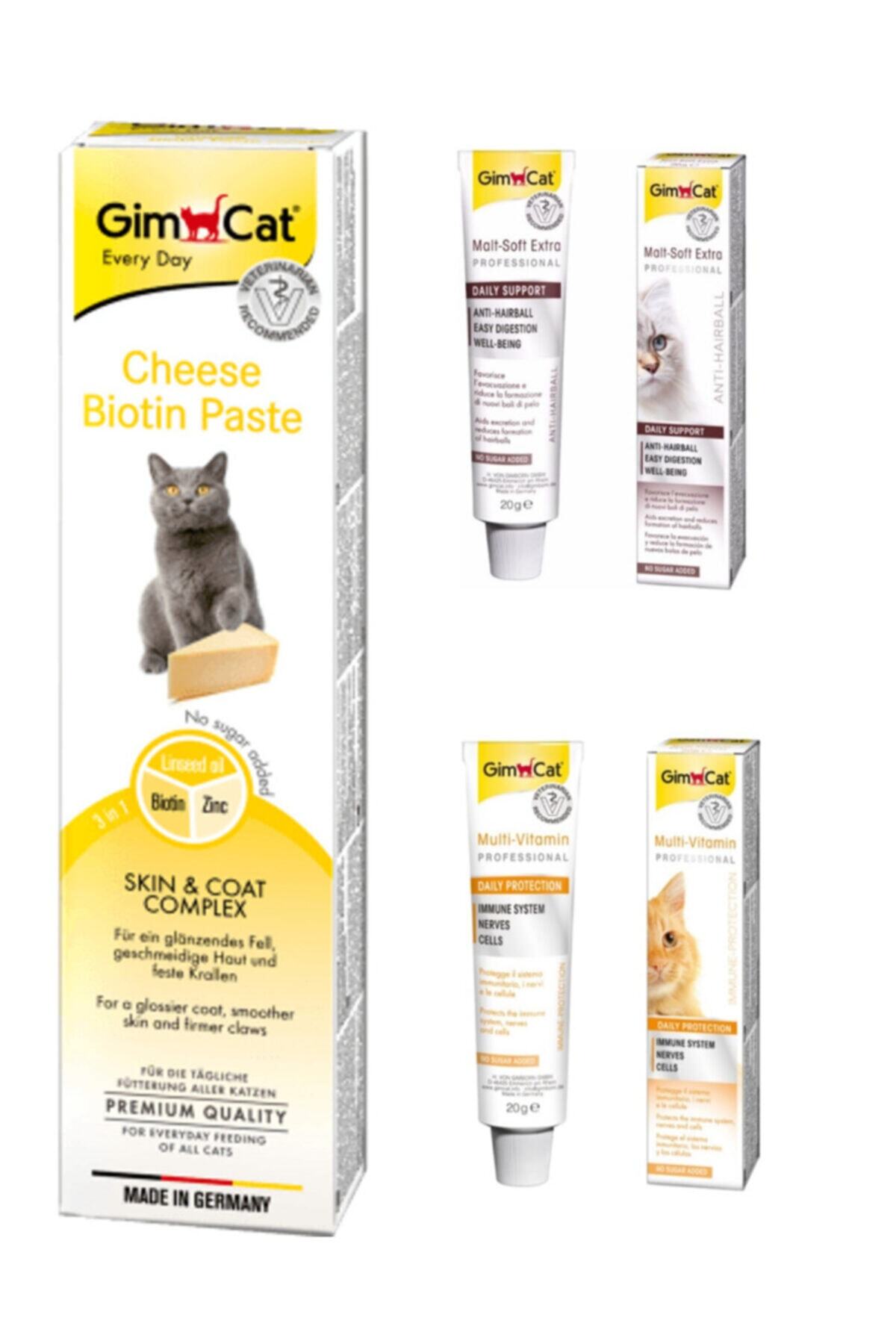 Gimcat Cheese Paste Biotin Peynirli Kedi Macunu 50 gr + Malt 20 gr + Multivitamin  Kedi Macunu 20 gr