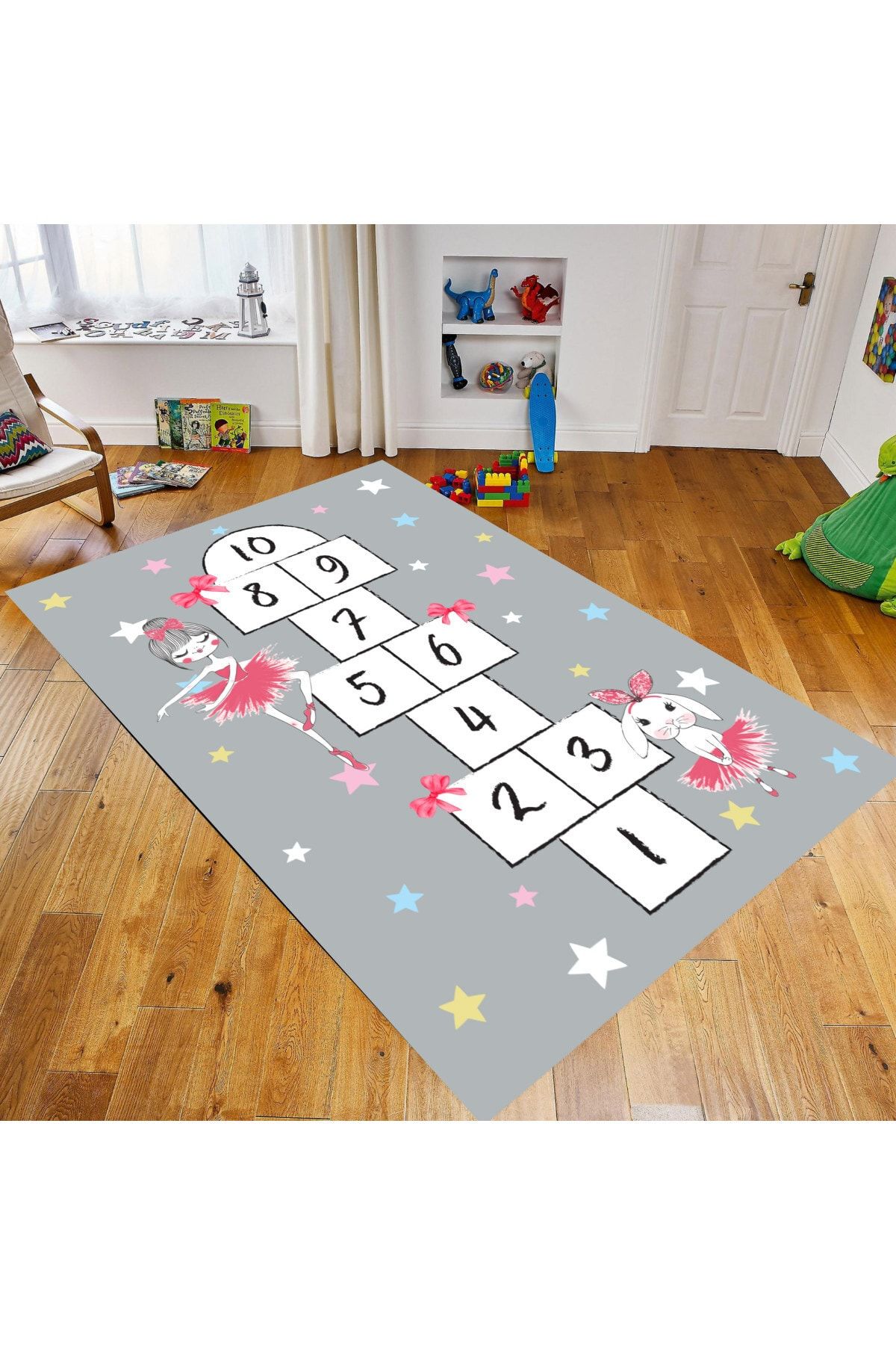 BKkids Sevimli Kız Ve Tavşan Sek Sek Kız Çocuk Odası Halısı