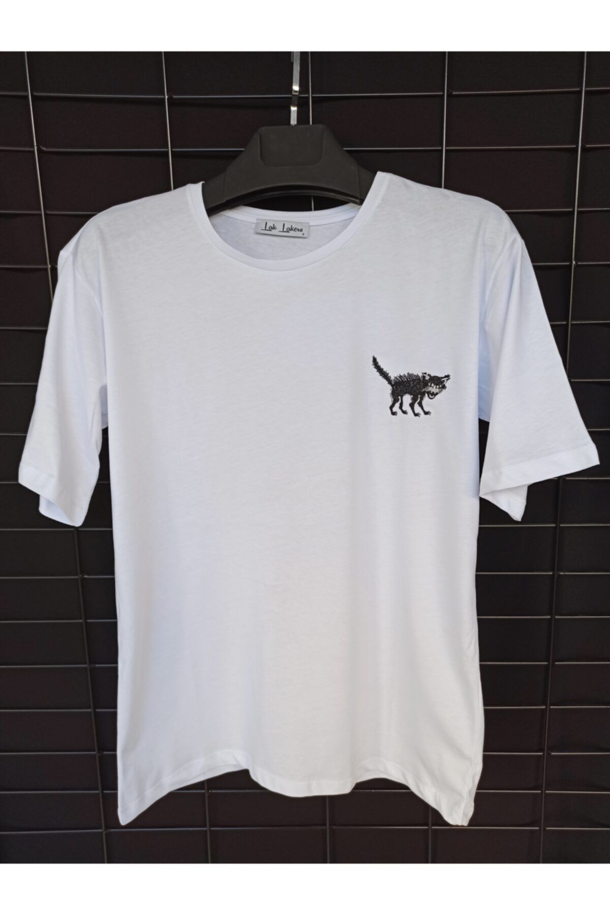 LAKLAKERS Beyaz Huysuz Kedi Nakışlı Örme Oversize T-shirt