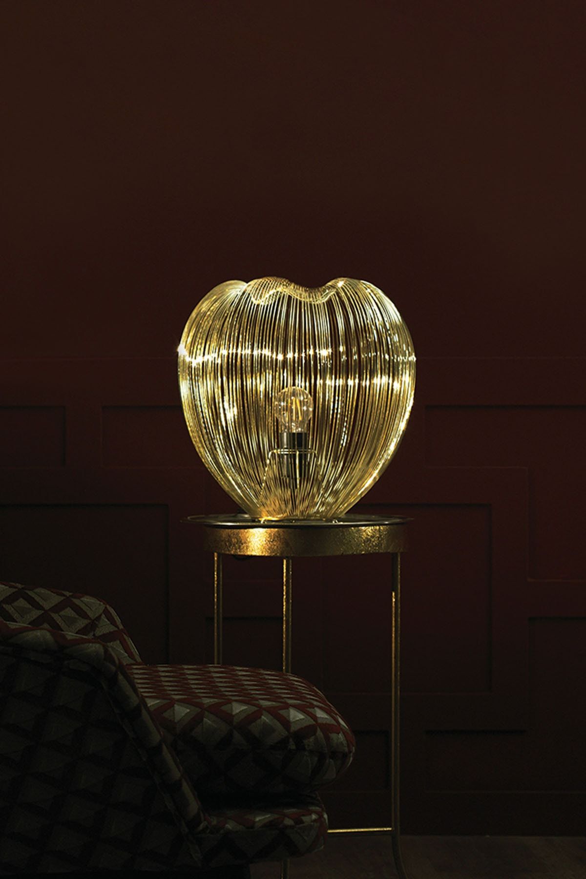 Enza Home WIRE Modern Tasarım Pirinç Metal Abajur (Altın Rengi)