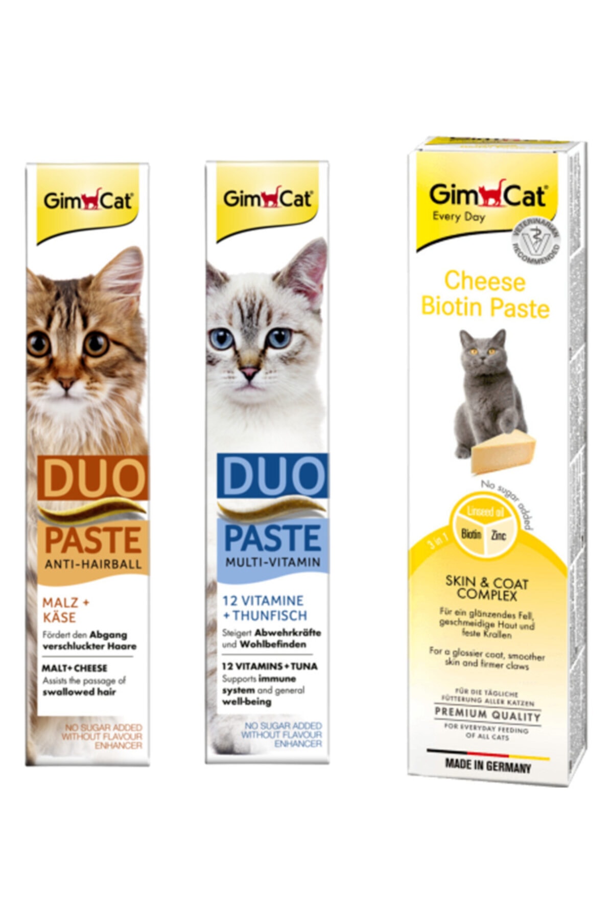 Gimcat Duo Paste Malt Peynirli + Duo Paste Balıklı Vitamin + Paste Biotin Peynirli Kedi Macunu 50 gr