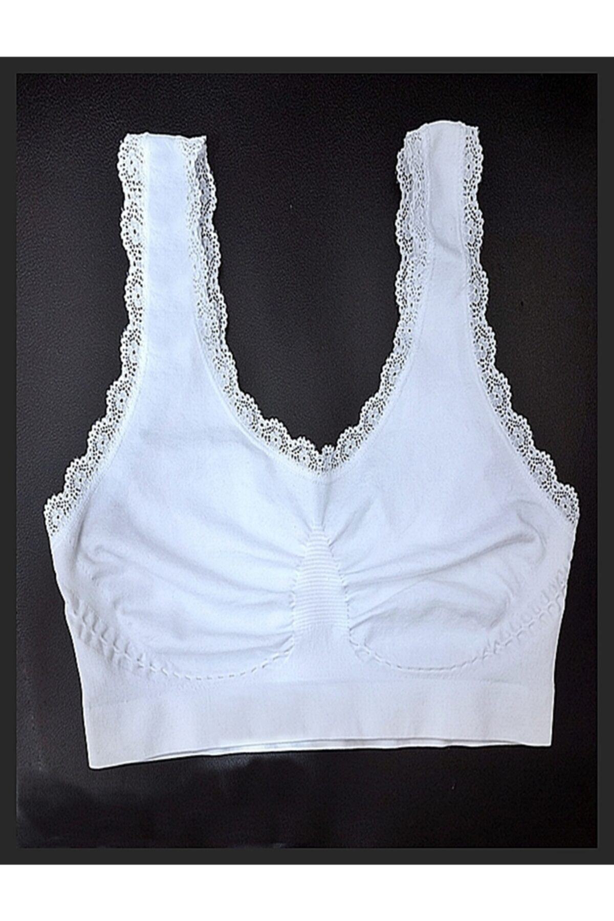 Akdağ Sportswear Seamless Dikişsiz Dantelli Tek Katlı Rahat Beyaz Spor Sütyeni