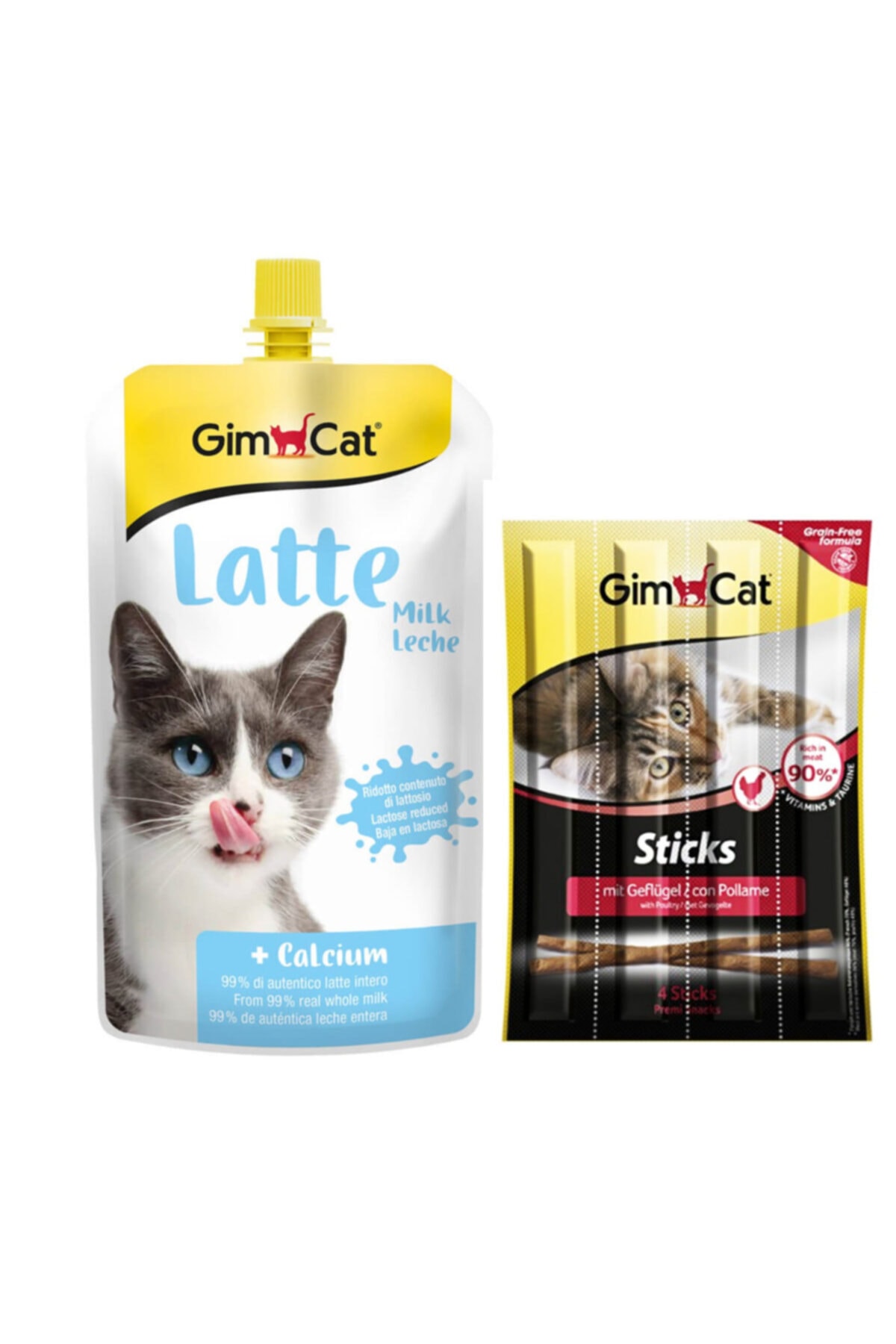 Gimcat Milk Latte Sıvı Kedi Sütü 200 ml + Sticks Tavuklu Ve Ciğerli Kedi Ödülü