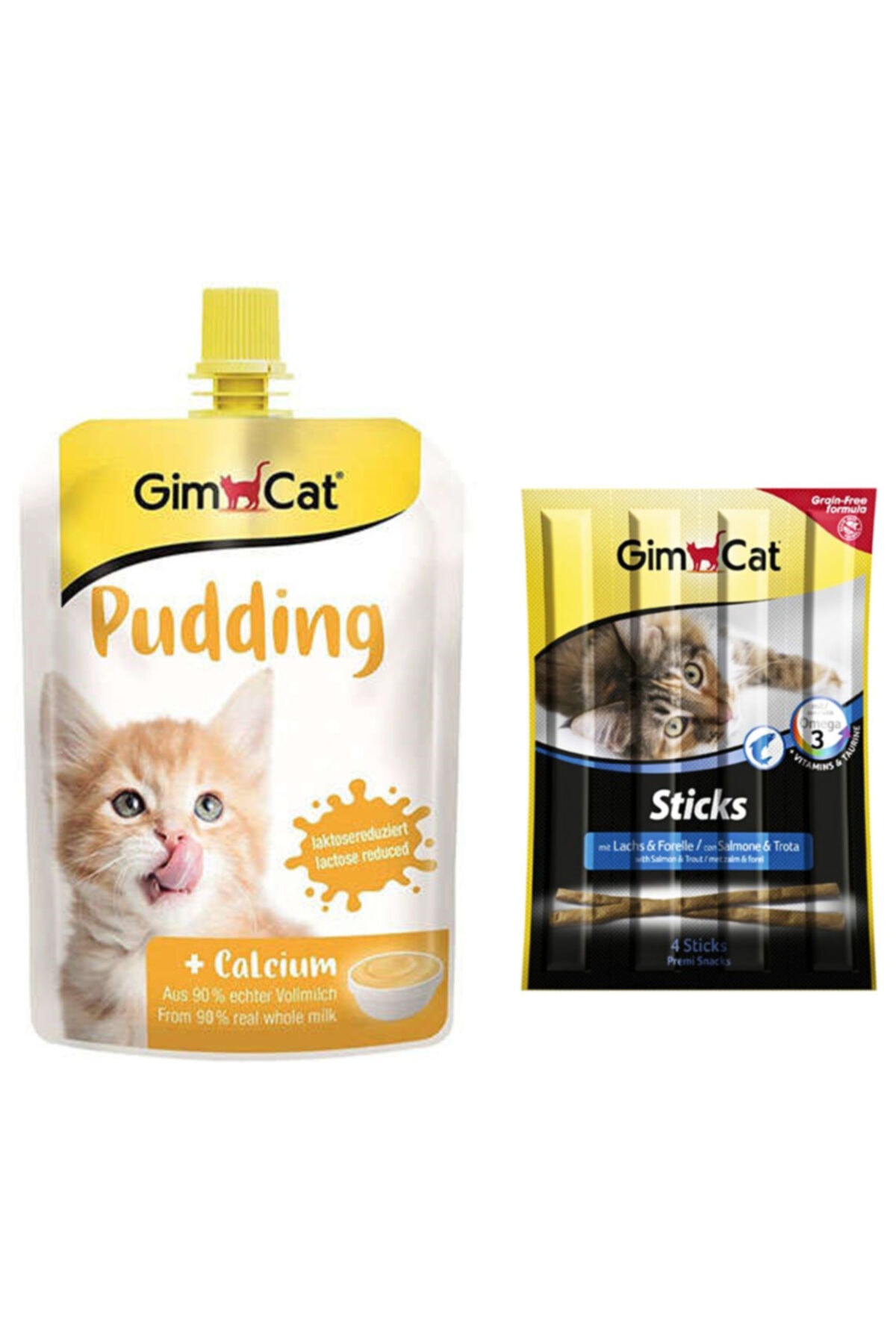 Gimcat Kalsiyum Kedi Pudingi 150 gr + Sticks Somonlu Ve Alabalıklı Kedi Ödülü