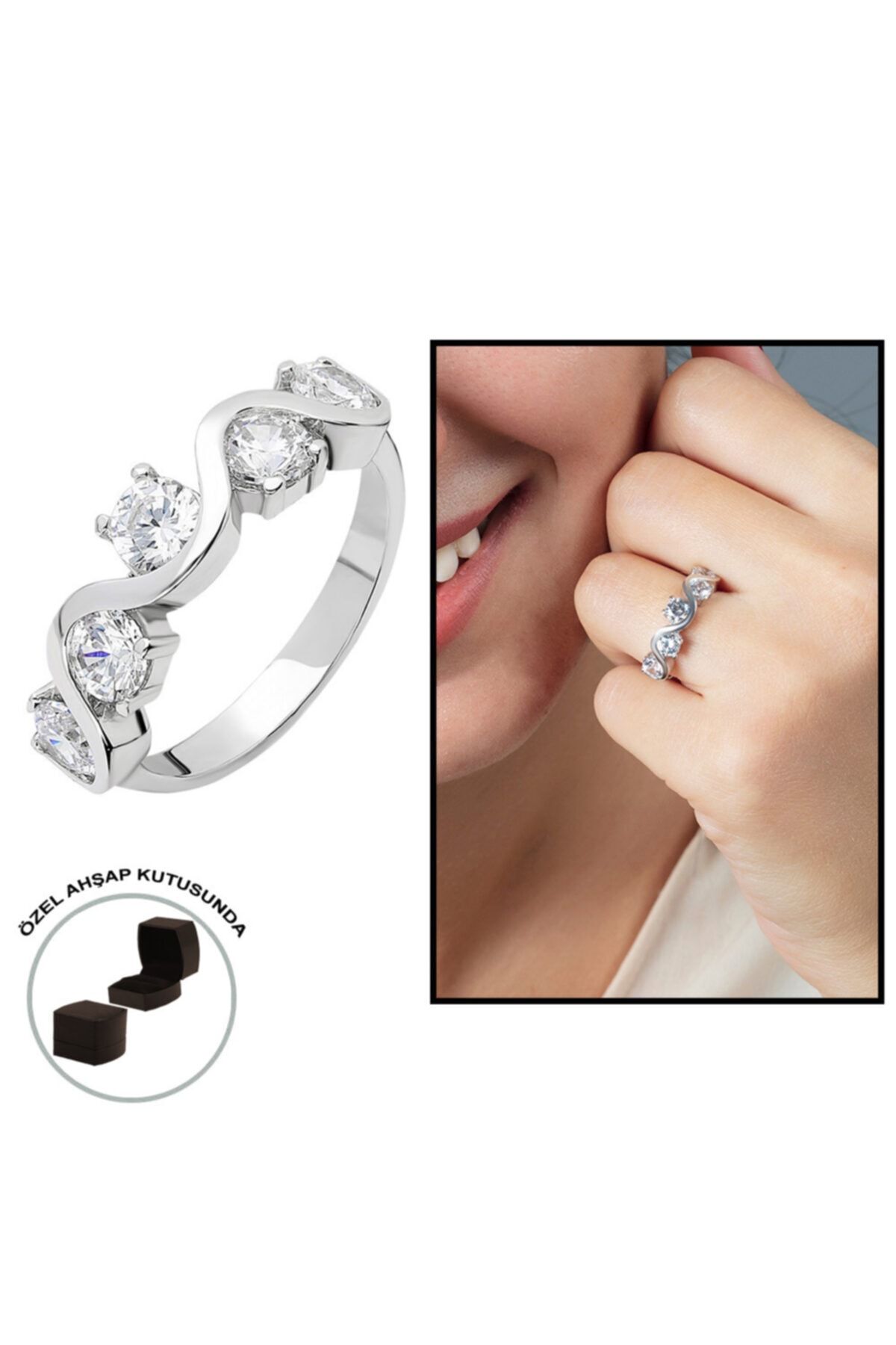 Gümüş Hediye Al Starlight Diamond Pırlanta Montür Asimetrik 925 Ayar Gümüş Bayan Beştaş Yüzük