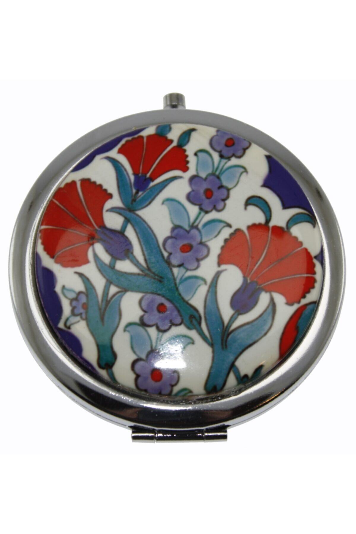 OTANTİK ÇİNİ Karanfil Dekorlu Çanta Aynası 7x7 Cm Dir.