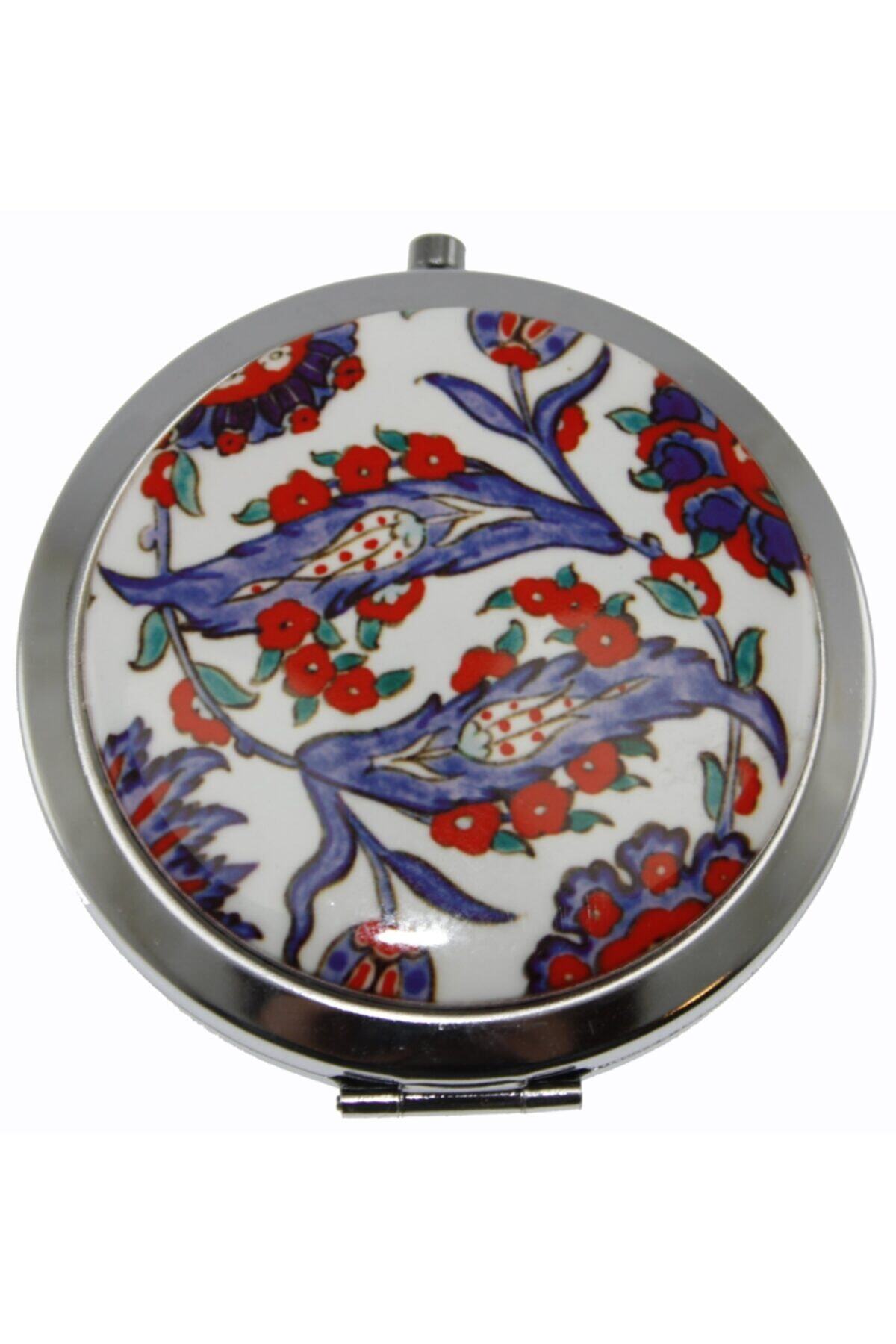 OTANTİK ÇİNİ Lale Dekorlu Çanta Aynası 7x7 Cm Dir.