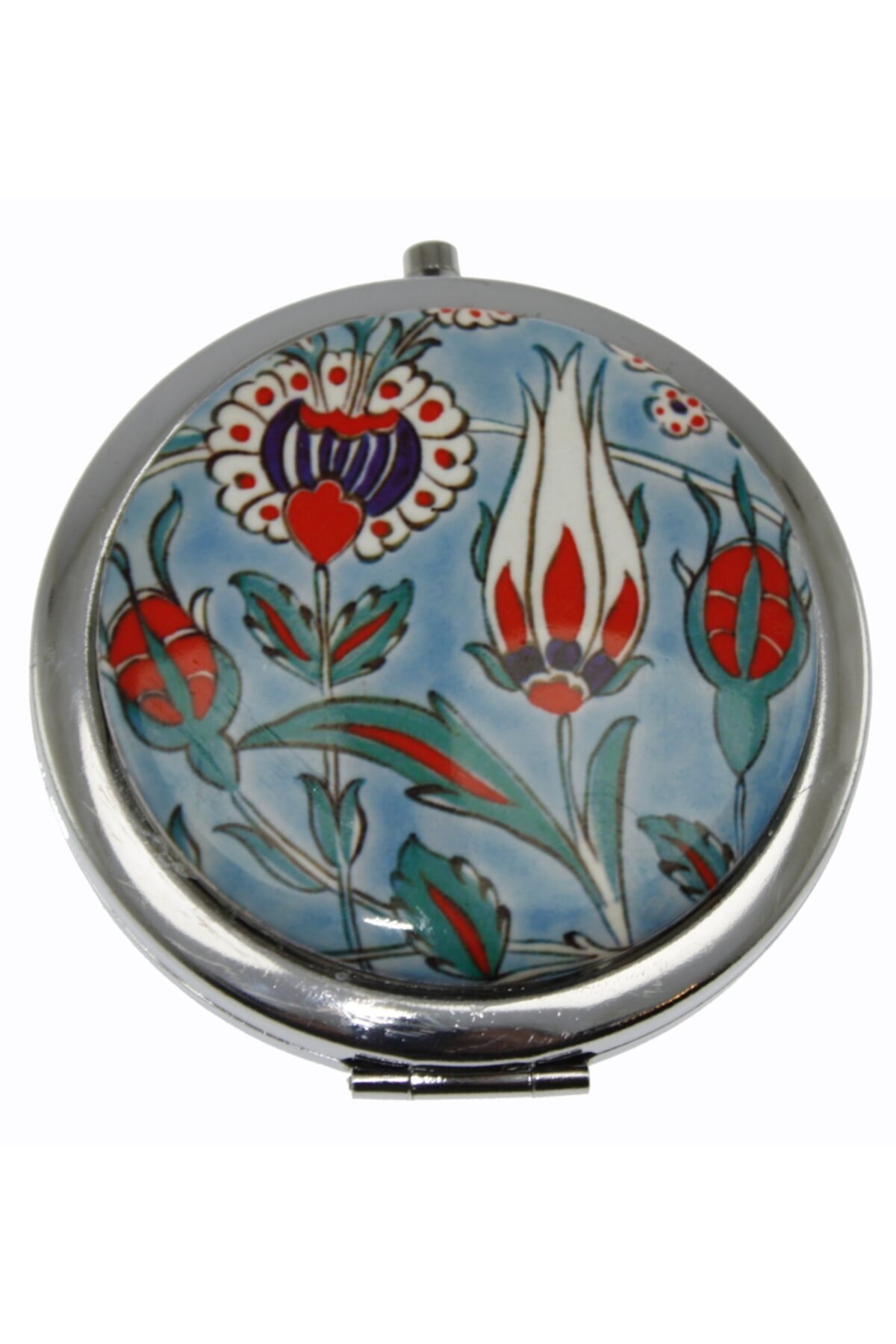 OTANTİK ÇİNİ Turkuaz Zemin Gece Bahçesi Desenli Çanta Aynası 7x7 Cm Dir.