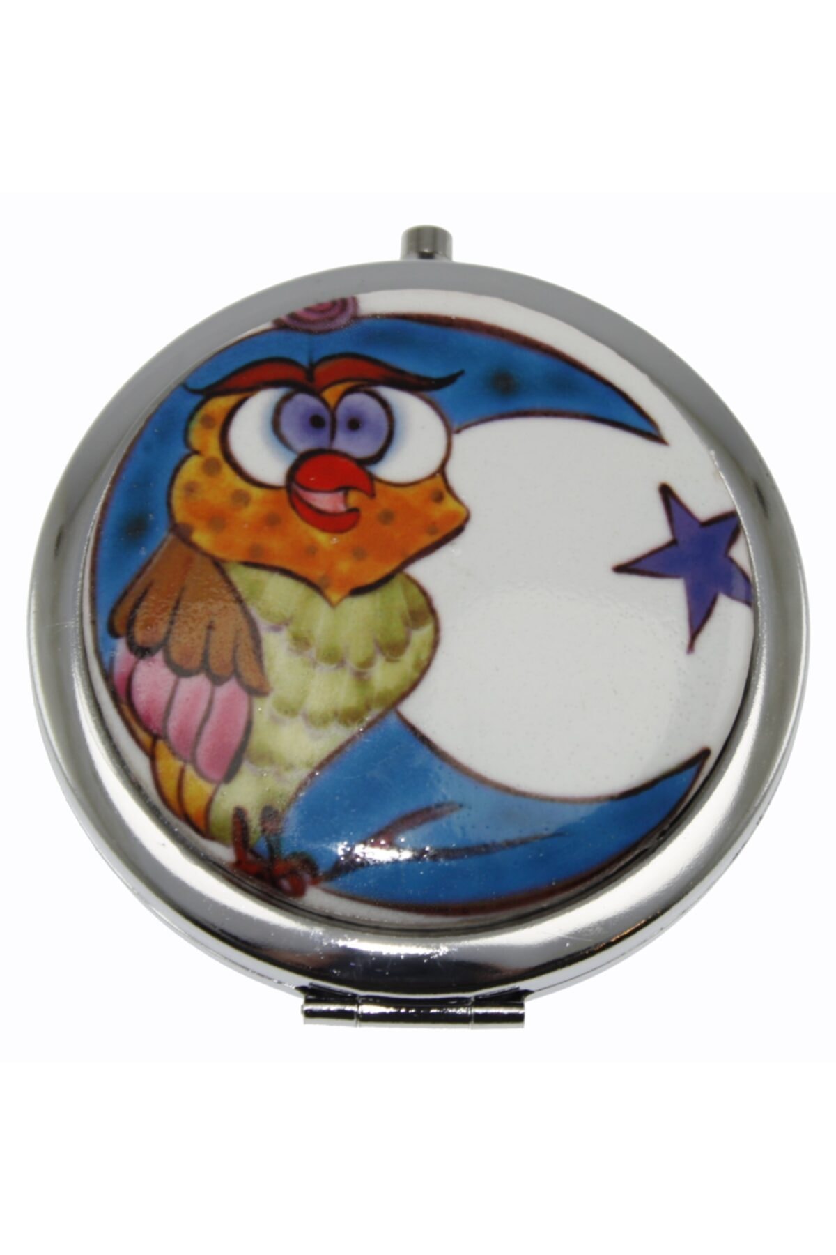OTANTİK ÇİNİ Ay Yıldızında Bilge Baykuş Çanta Aynası 7x7 Cm Dir.