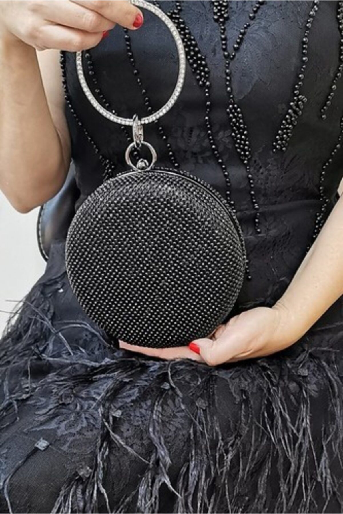 NAZART Taşlı Siyah Kadın Abiye Clutch Çantası