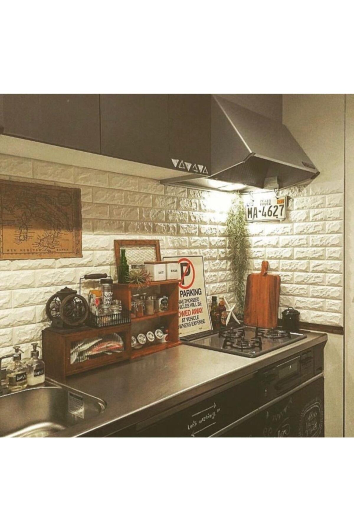 Renkli Duvarlar Kendinden Yapışkanlı Sünger Krem Tuğla Duvar Paneli 70x77 Cm 6 Adet