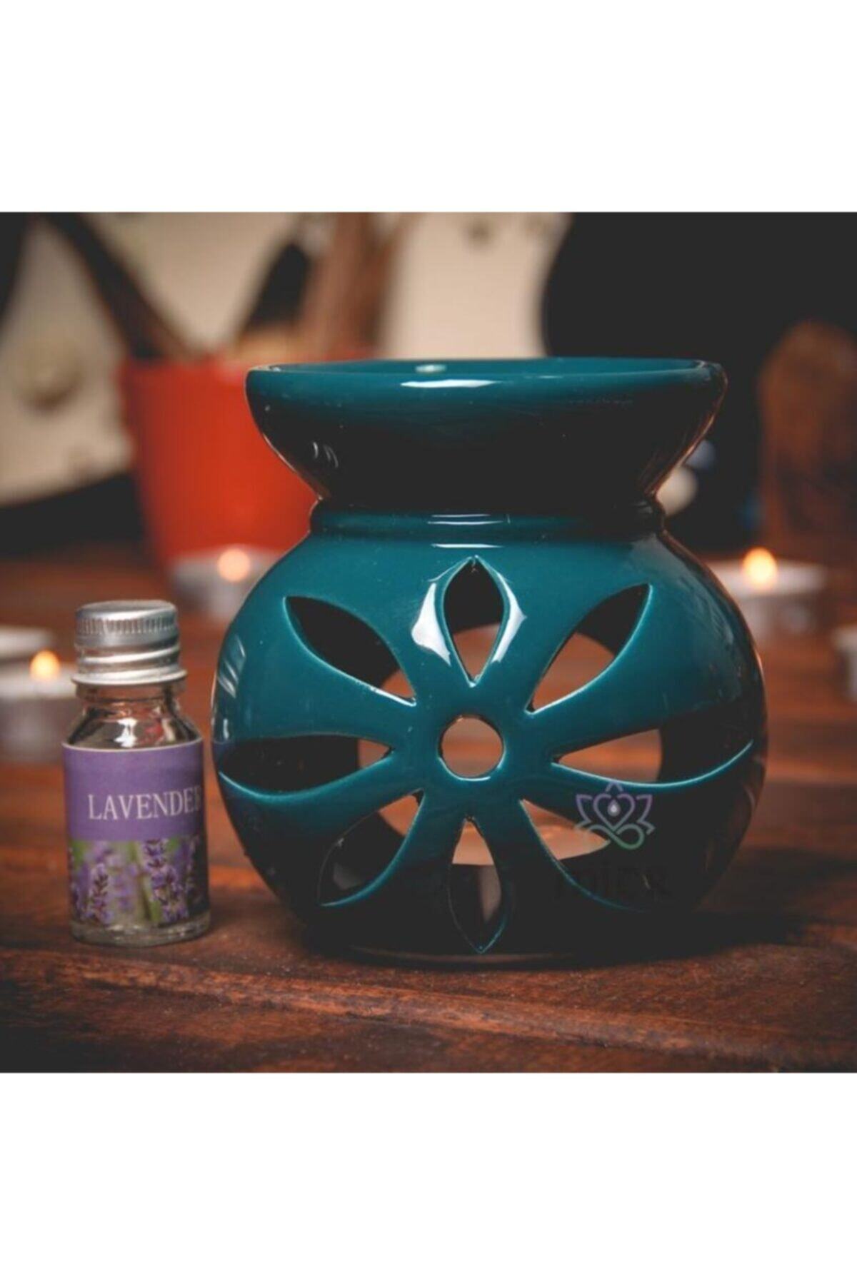 kokoş butik Lavanta Yağı ve Lotus Motifli Yeşil Seramik Buhurdanlık