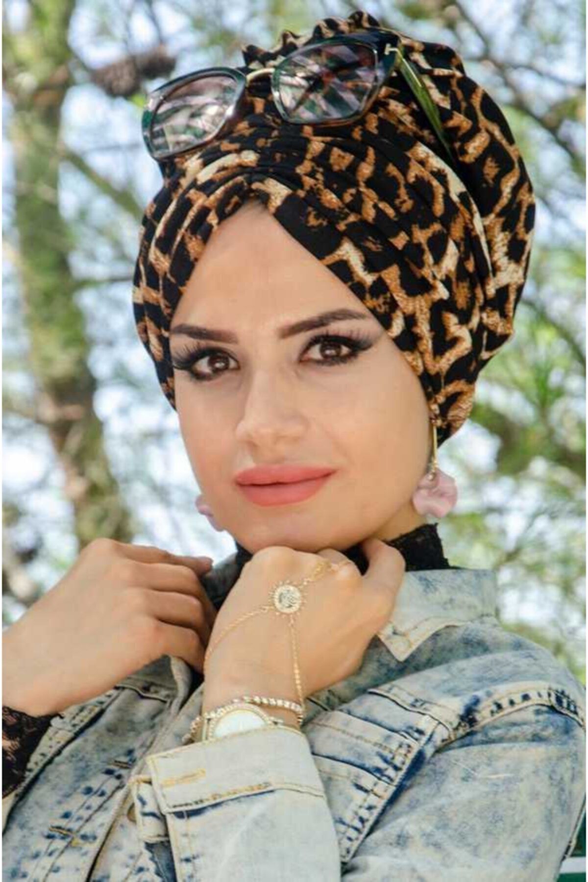 Aişe tesettür Kadın Leopar Desenli Hazır Türban