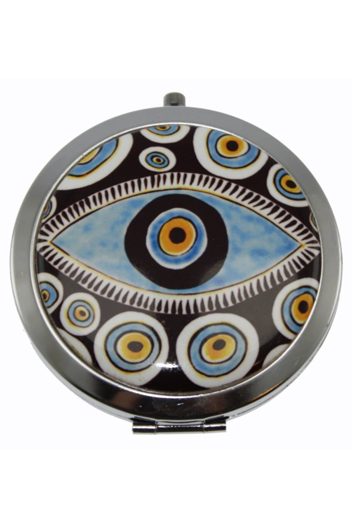 OTANTİK ÇİNİ Göz Dekorlu Nazar Boncuğu Çanta Aynası 7x7 Cm Dir.
