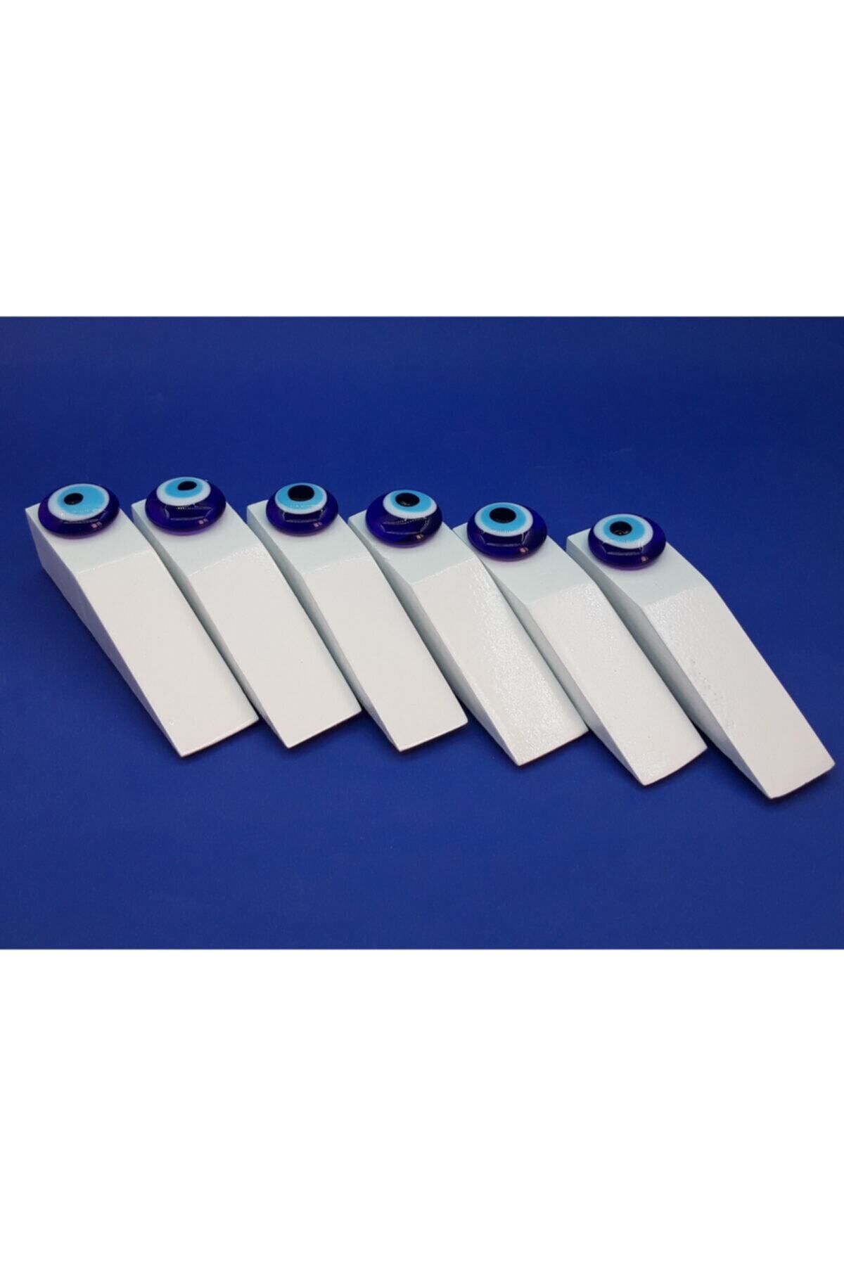 Trendyıldızı 6 Adet Nazar Boncuklu Beyaz Ahşap Kapı Stoperi