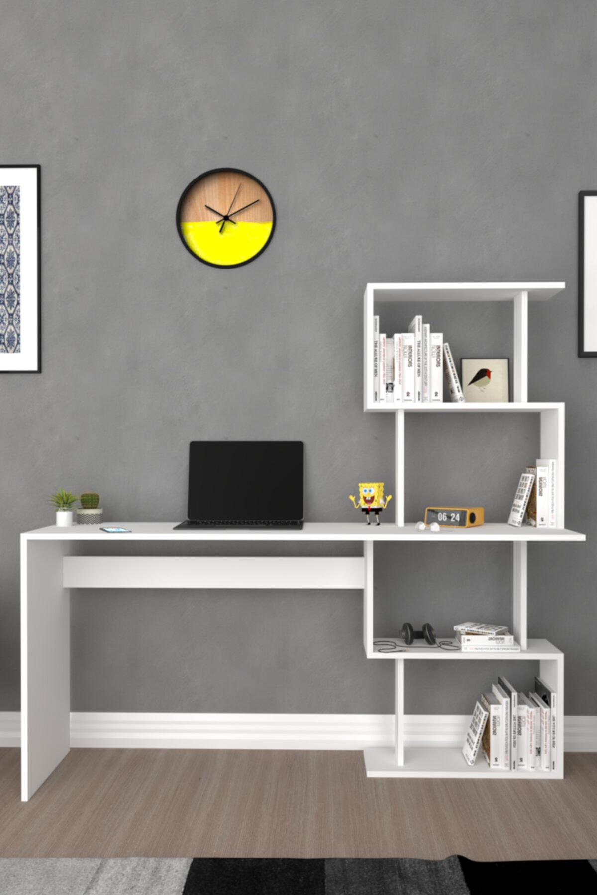 Koordinat Mobilya Derya Kitaplıklı Çalışma Masası Beyaz