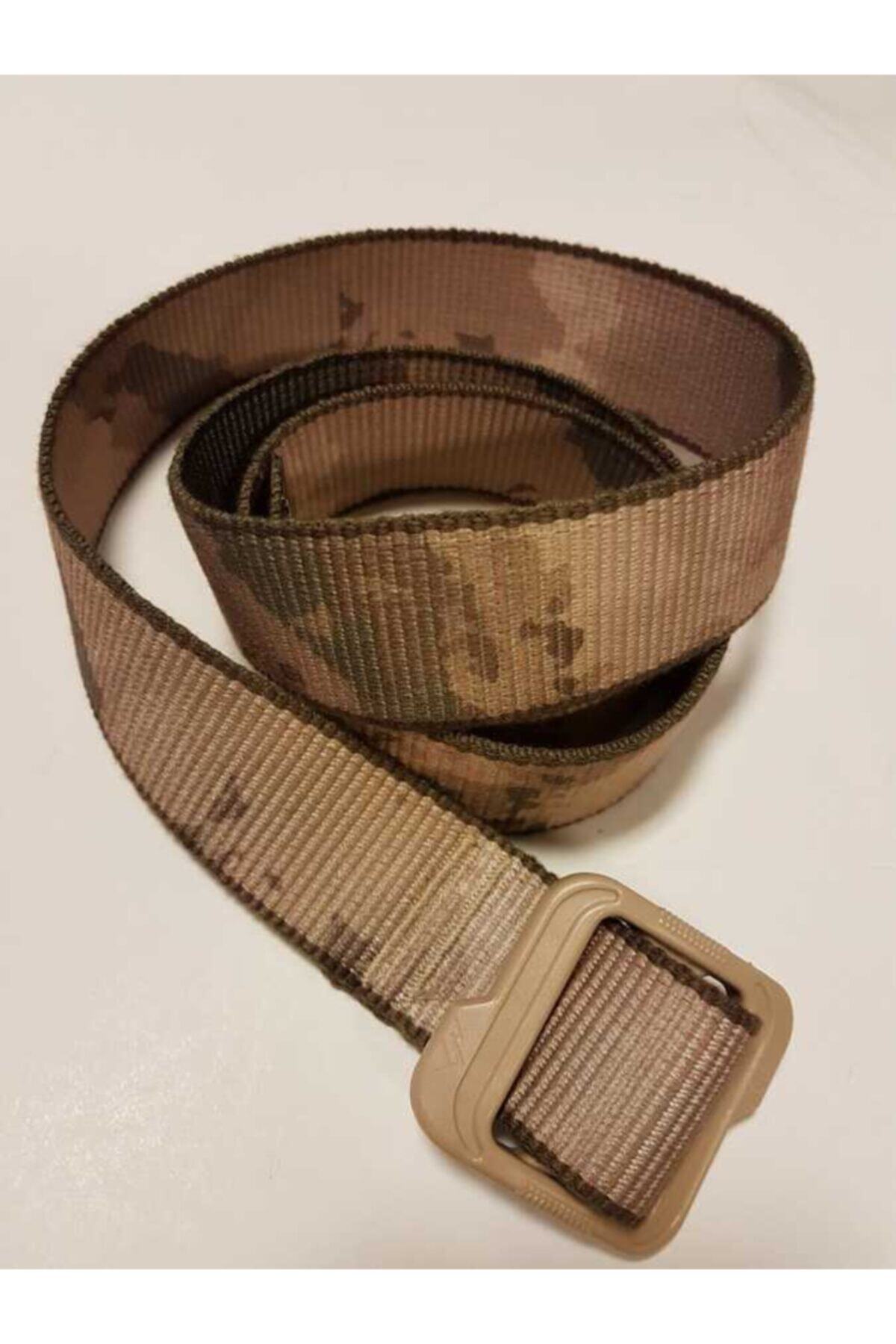 Ersav Erkek Kahverengi Kum Kamuflaj Desenli Plastik Tokalı Kanvas Kemer