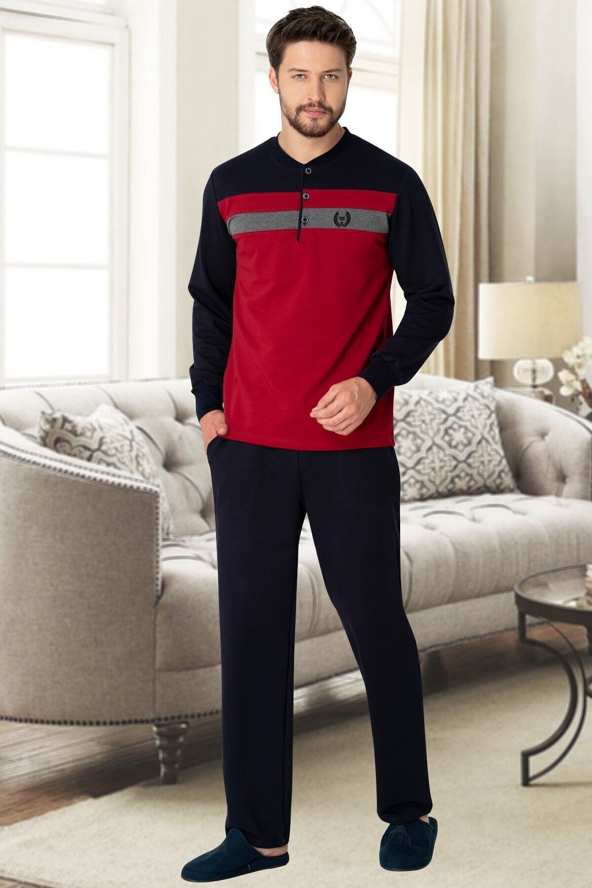 Şık Mecit Erkek Bordo Büyük Beden Pijama Takımı