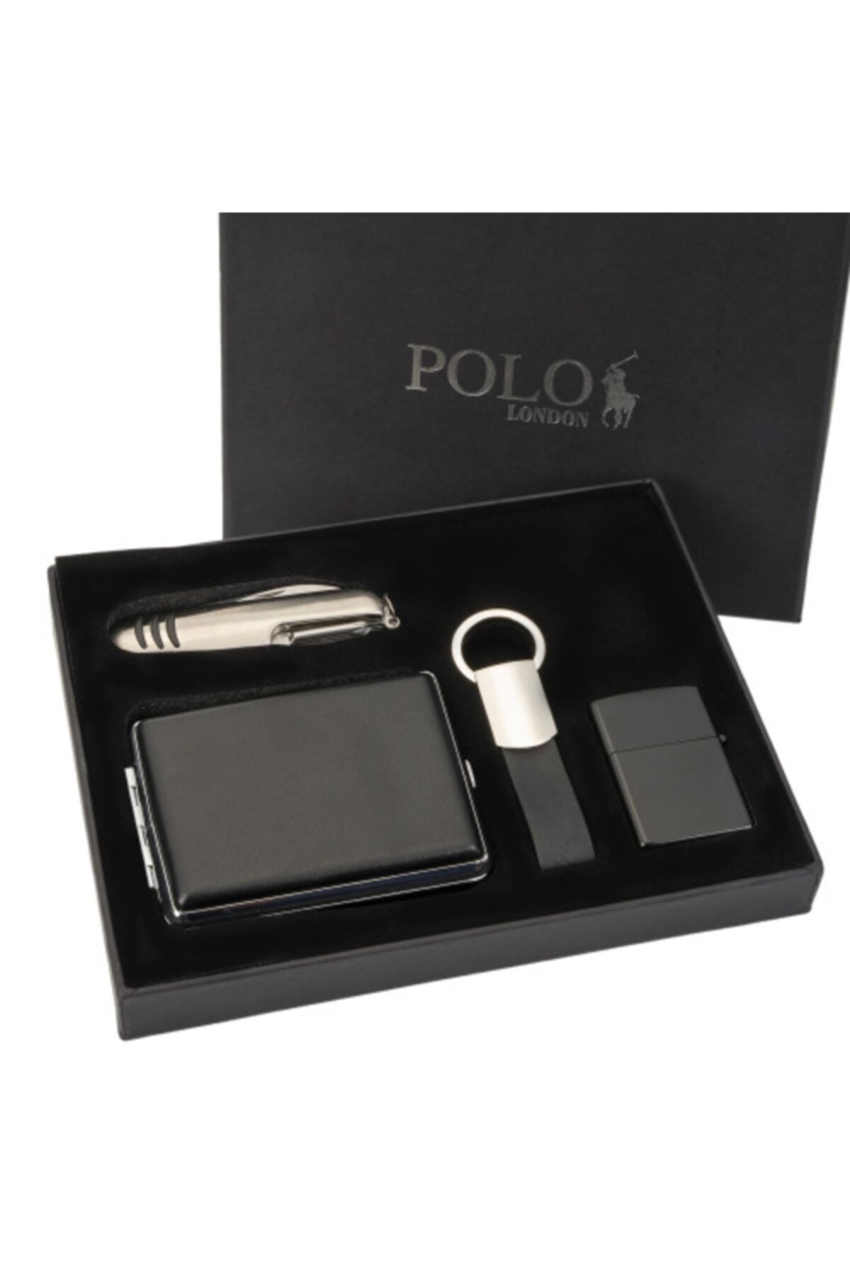 POLO LONDON Tabaka Çakmak Çakı Anahtarlık Seti Pl136