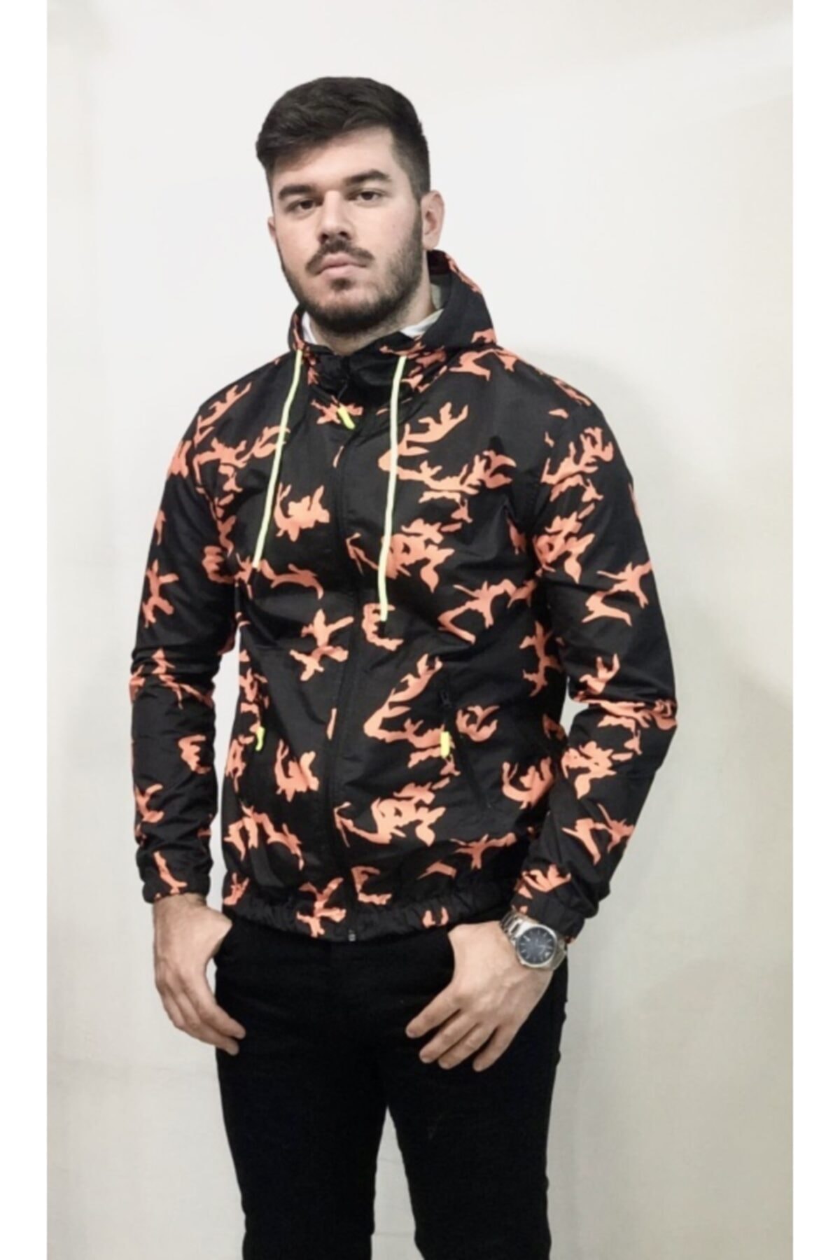 AMOR MAN Erkek Siyah Su Yağmur Ve Rüzgar Geçirmeyen Kapşonlu Nano Yağmurluk Mont