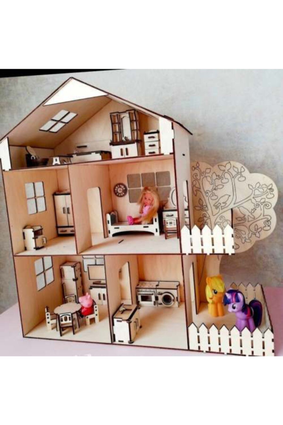 tsddekorasyon Tsd Dekorasyon 3 Katlı Bahçeli Barbie Evi Eşyalı
