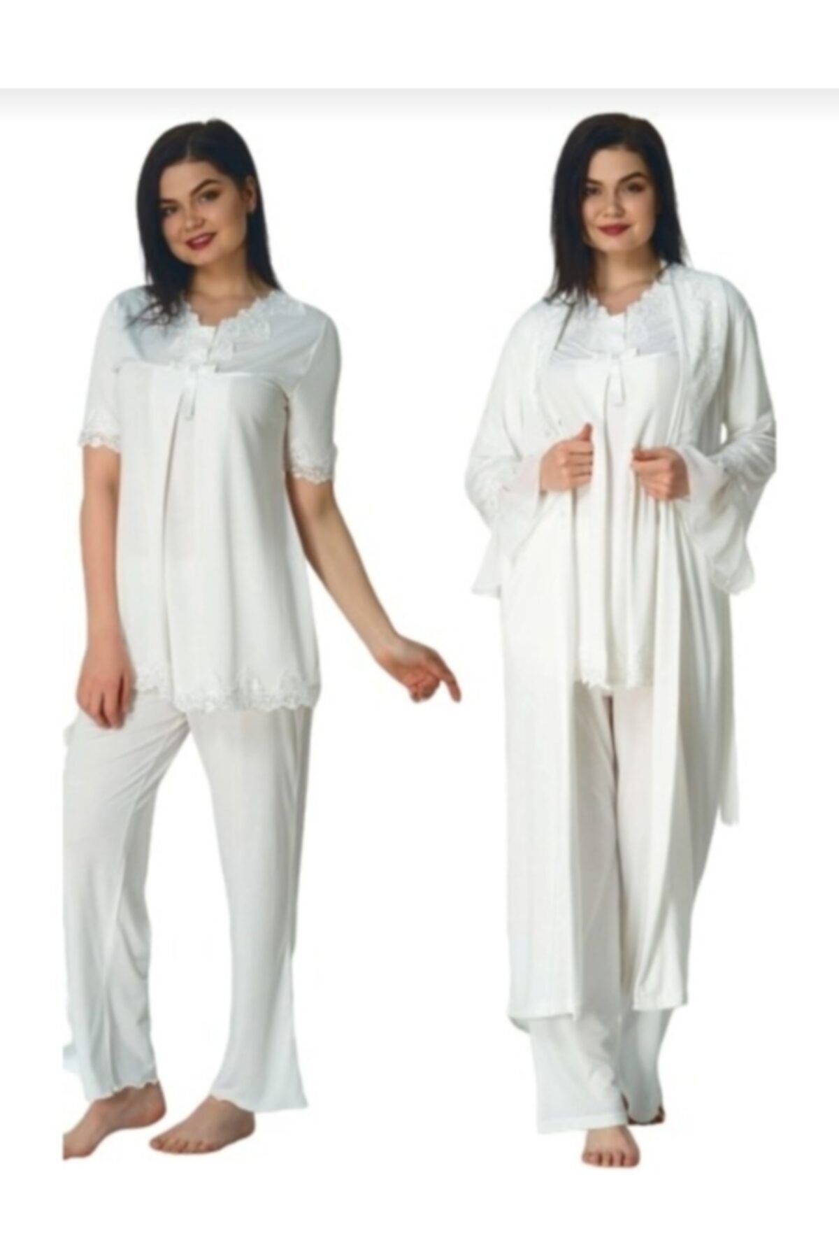 Effortt Kadın Ekru Lohusa Pijama Takımı ve Sabahlık