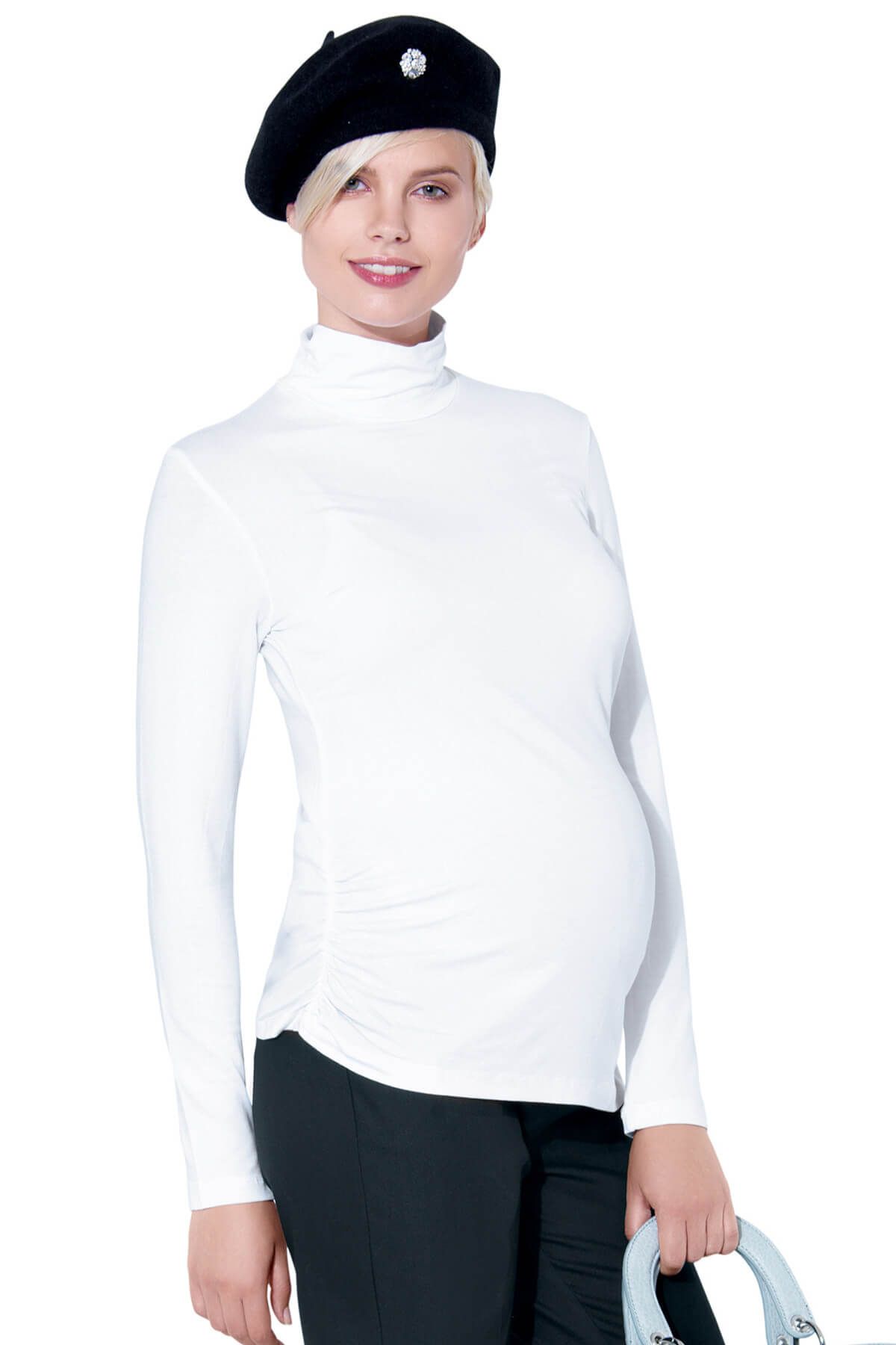 Ebru Maternity Beyaz Body Yanları Drapeli Hamile T-Shirt 325