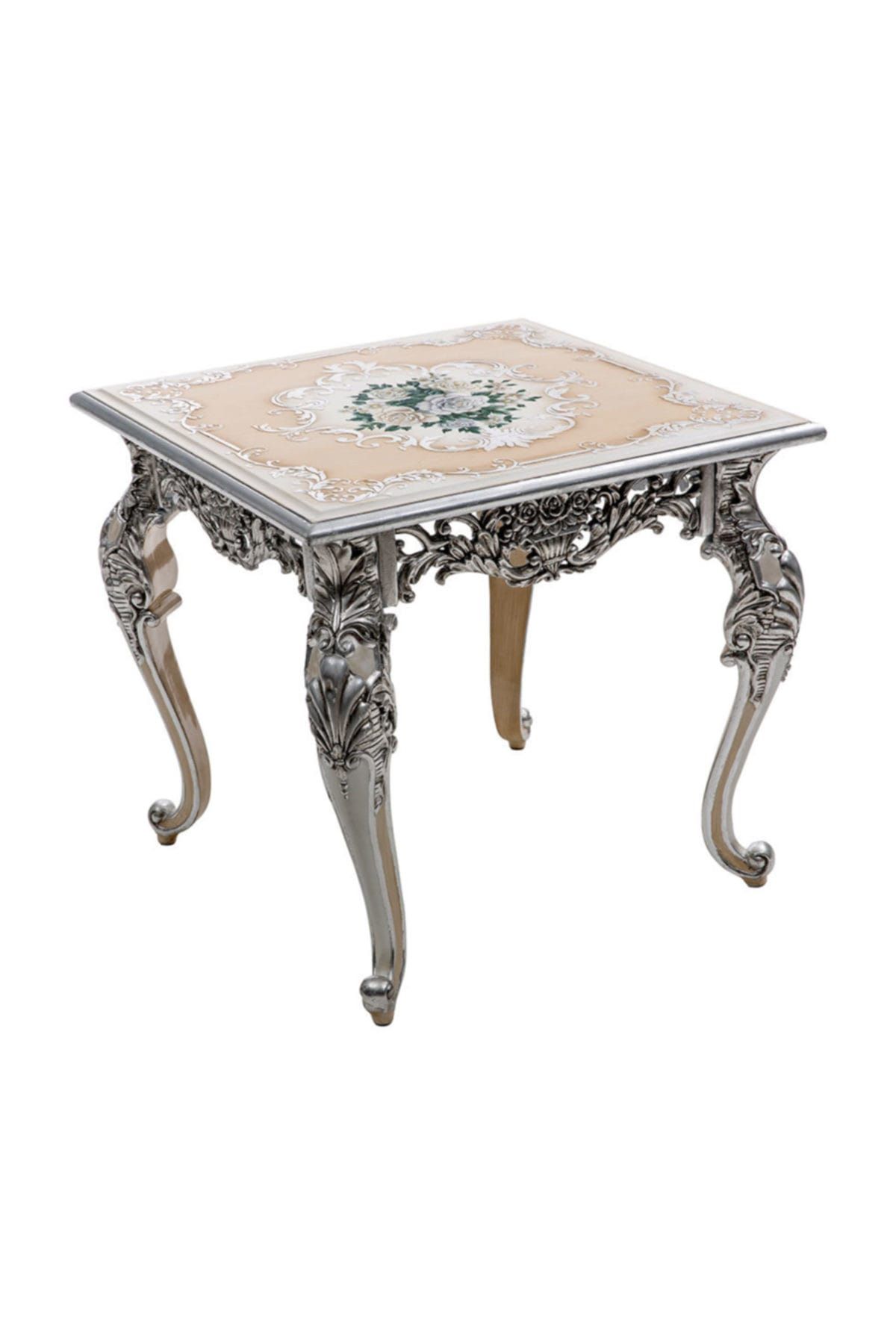 Vitale Ahşap Gümüş Varak Patine Goncagül Fiskos Sehpa AK.BH0051